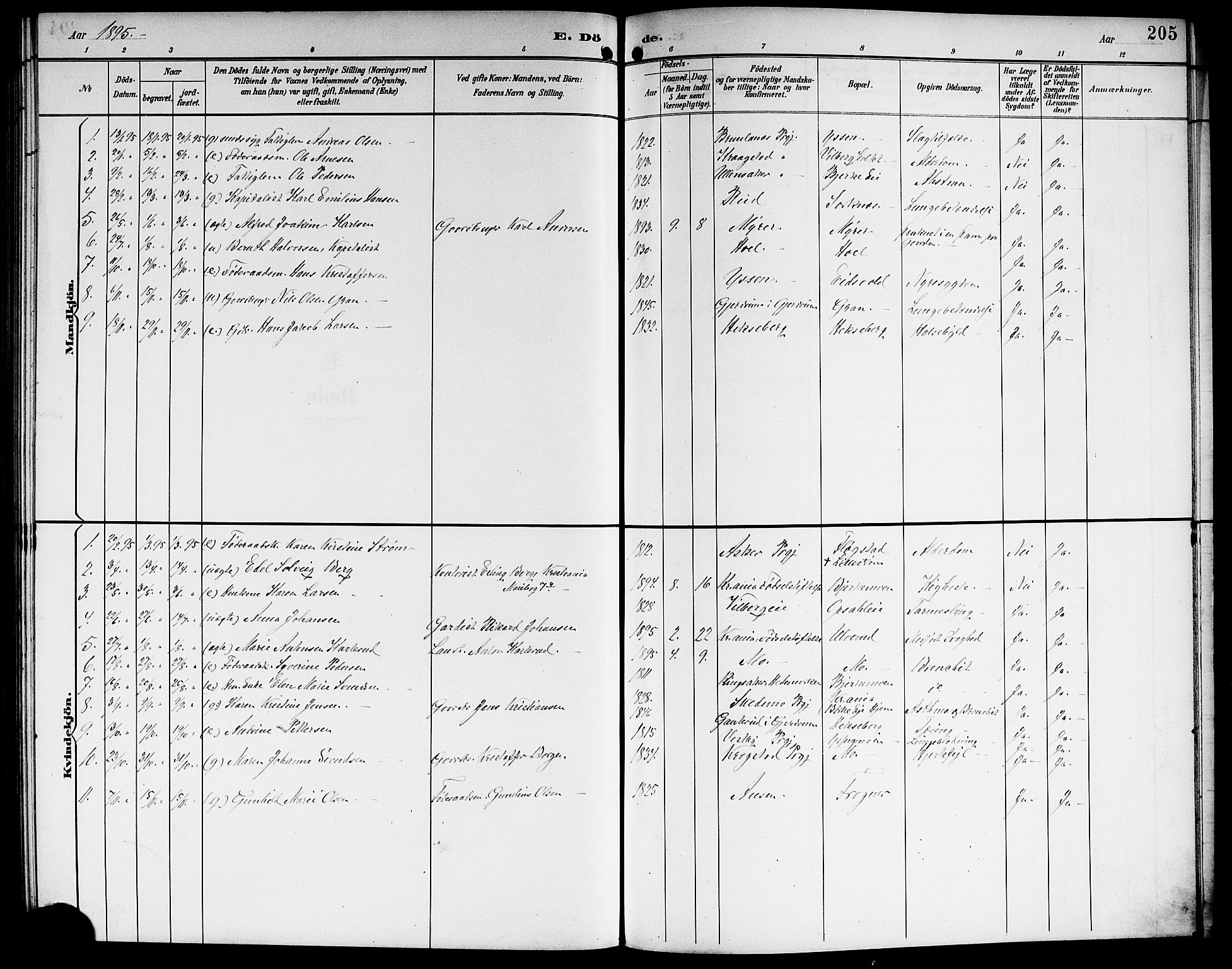 Sørum prestekontor Kirkebøker, AV/SAO-A-10303/G/Ga/L0006: Klokkerbok nr. I 6, 1894-1906, s. 205