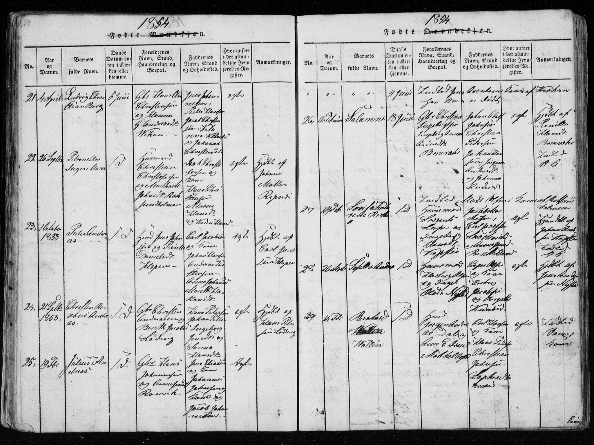 Ministerialprotokoller, klokkerbøker og fødselsregistre - Nordland, AV/SAT-A-1459/801/L0026: Klokkerbok nr. 801C01, 1820-1855, s. 164-165