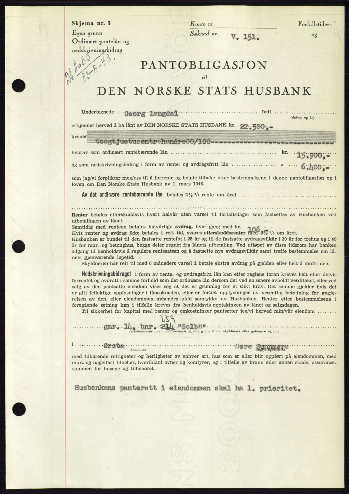 Søre Sunnmøre sorenskriveri, SAT/A-4122/1/2/2C/L0116: Pantebok nr. 4B, 1948-1949, Dagboknr: 1085/1948