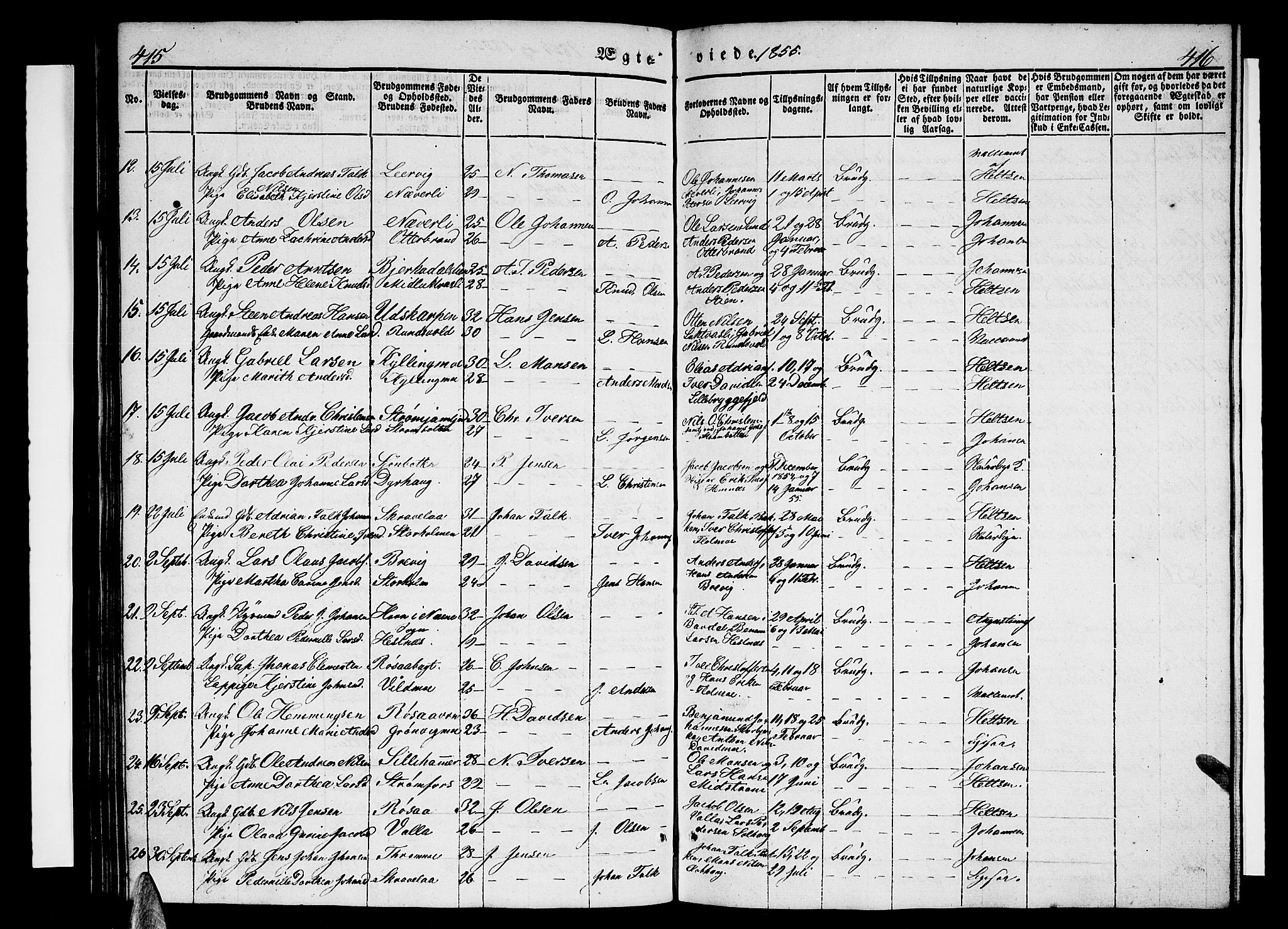 Ministerialprotokoller, klokkerbøker og fødselsregistre - Nordland, AV/SAT-A-1459/825/L0364: Klokkerbok nr. 825C01, 1841-1863, s. 415-416