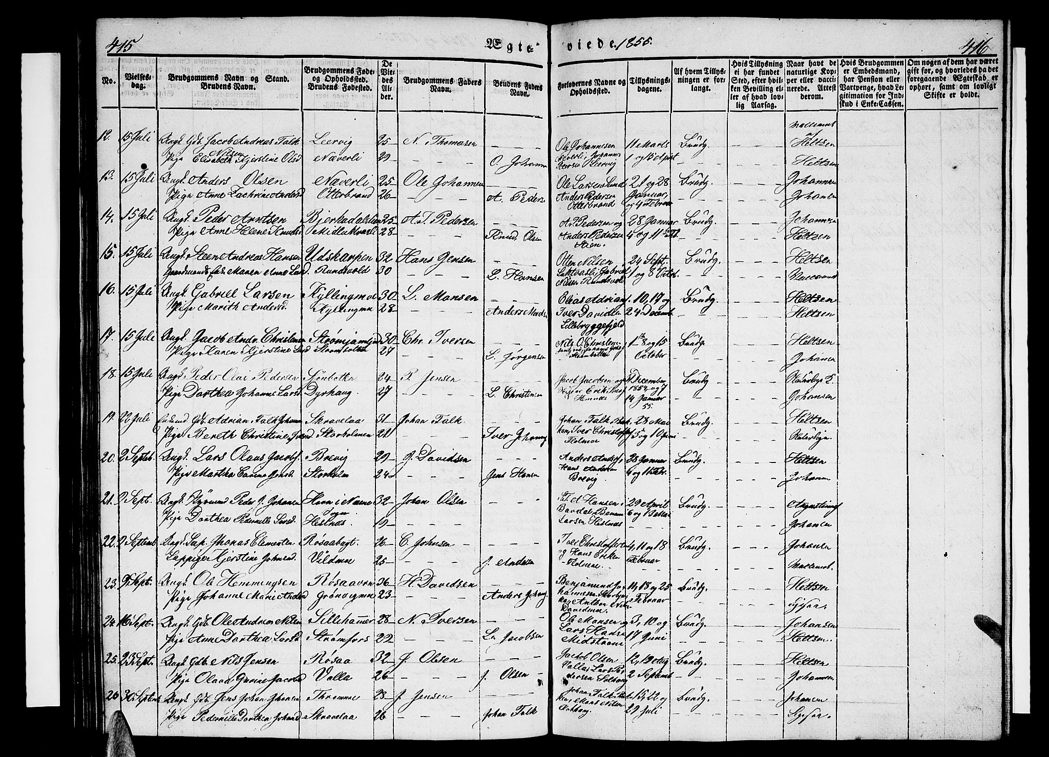 Ministerialprotokoller, klokkerbøker og fødselsregistre - Nordland, SAT/A-1459/825/L0364: Klokkerbok nr. 825C01, 1841-1863, s. 415-416