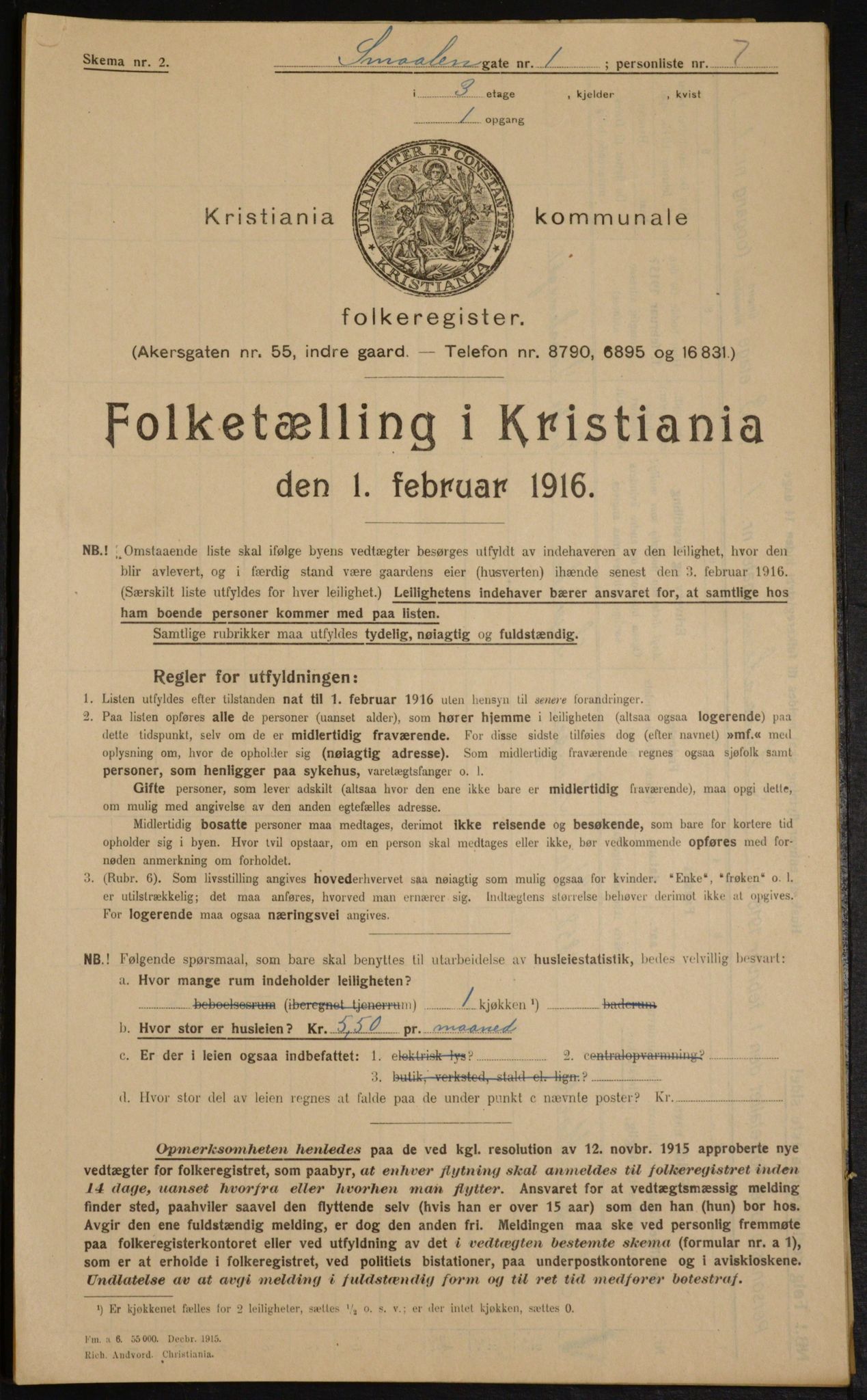 OBA, Kommunal folketelling 1.2.1916 for Kristiania, 1916, s. 100173