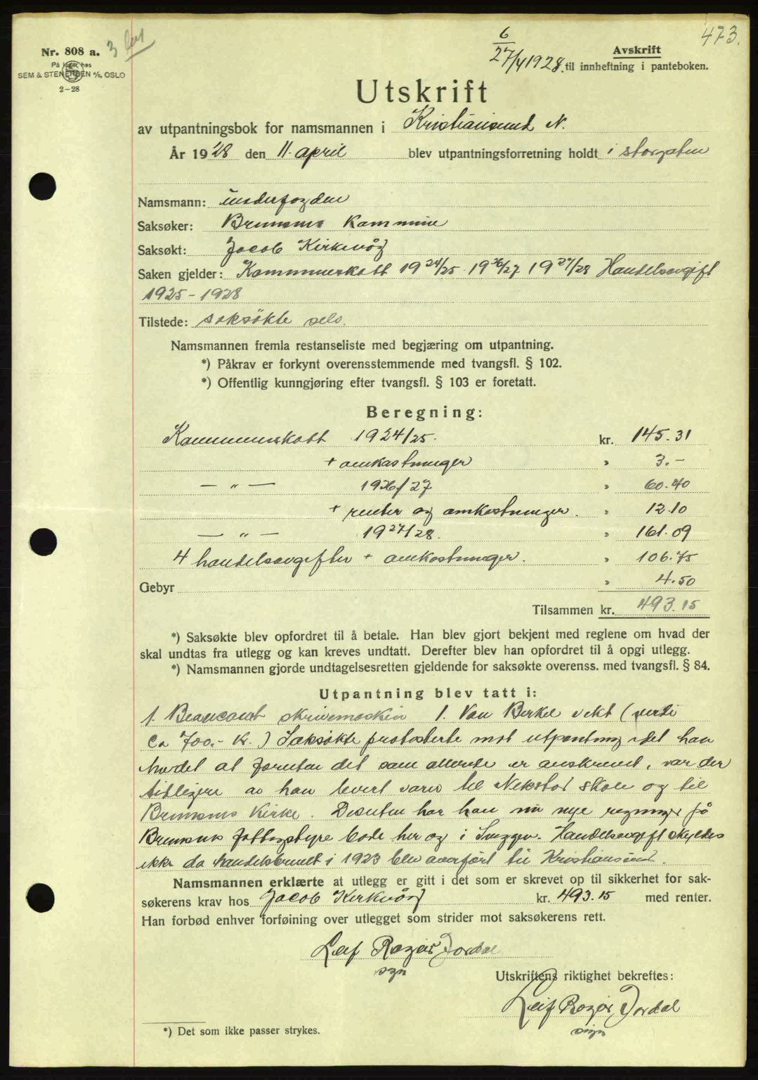 Kristiansund byfogd, AV/SAT-A-4587/A/27: Pantebok nr. 21, 1926-1928, Tingl.dato: 27.04.1928