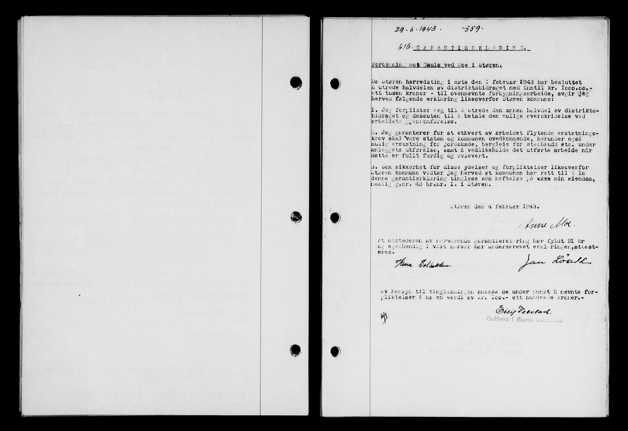 Gauldal sorenskriveri, SAT/A-0014/1/2/2C/L0056: Pantebok nr. 61, 1942-1943, Dagboknr: 616/1943