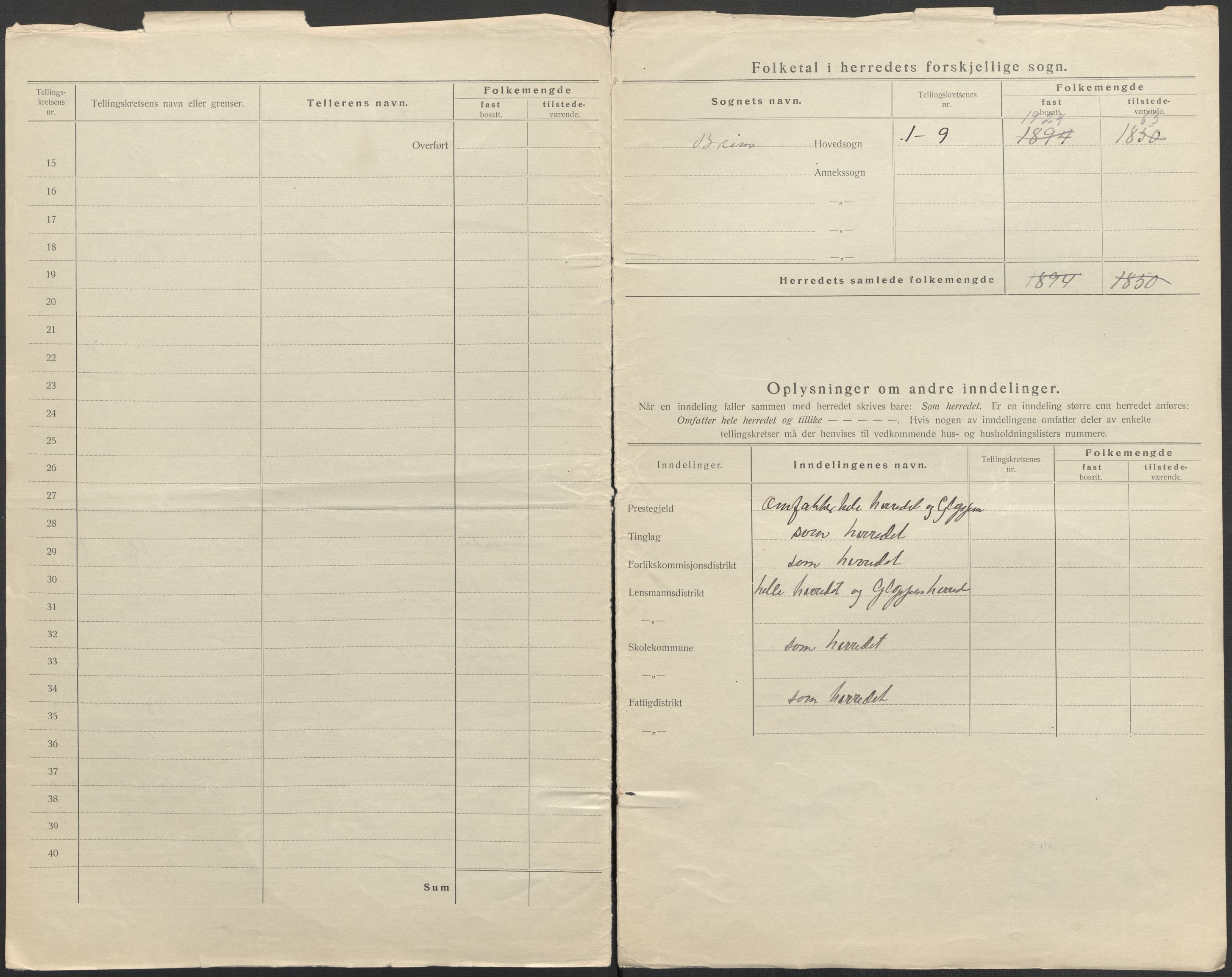 SAB, Folketelling 1920 for 1446 Breim herred, 1920, s. 8