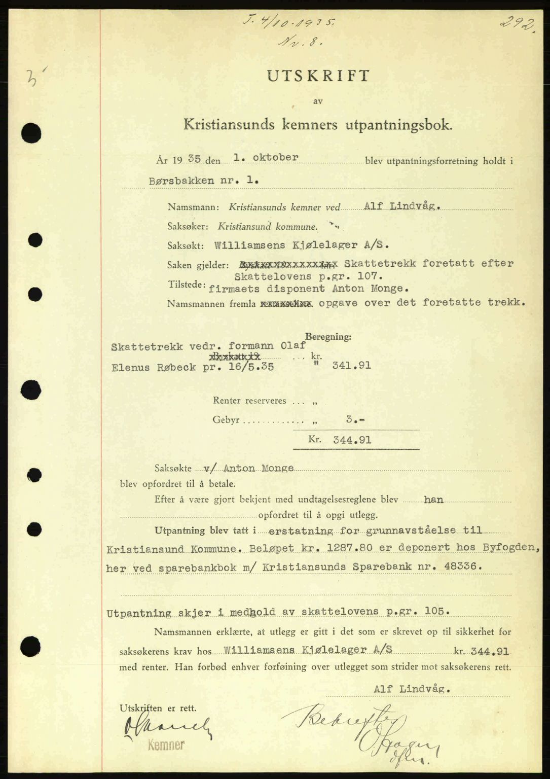 Kristiansund byfogd, SAT/A-4587/A/27: Pantebok nr. 28, 1934-1936, Tingl.dato: 04.10.1935