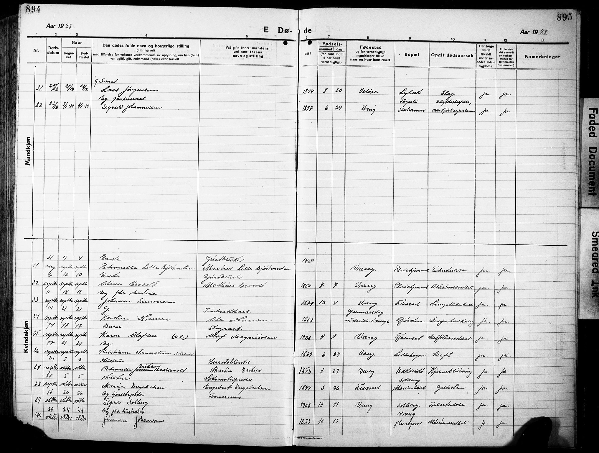 Vang prestekontor, Hedmark, AV/SAH-PREST-008/H/Ha/Hab/L0015: Klokkerbok nr. 15, 1915-1933, s. 894-895