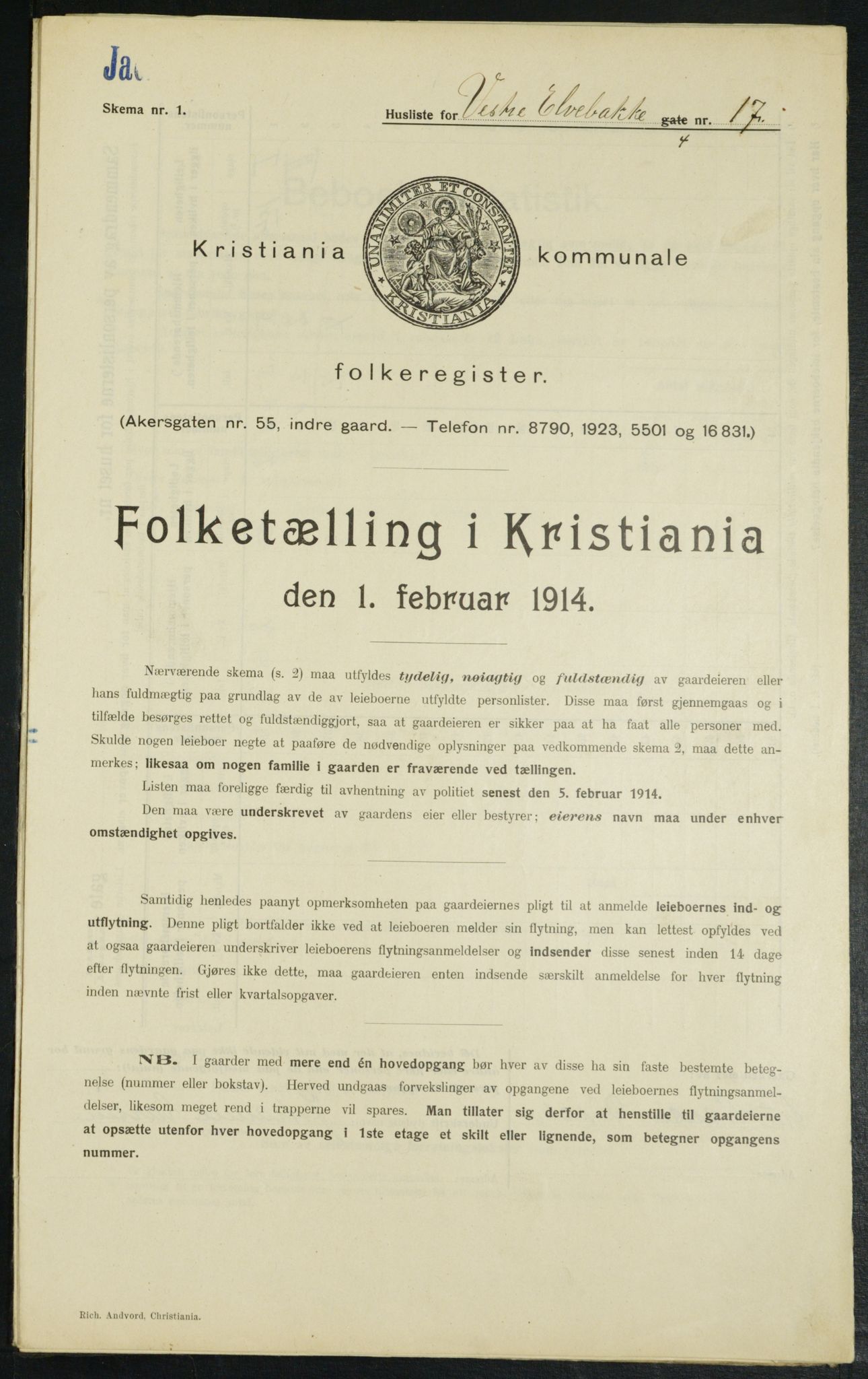 OBA, Kommunal folketelling 1.2.1914 for Kristiania, 1914, s. 123584