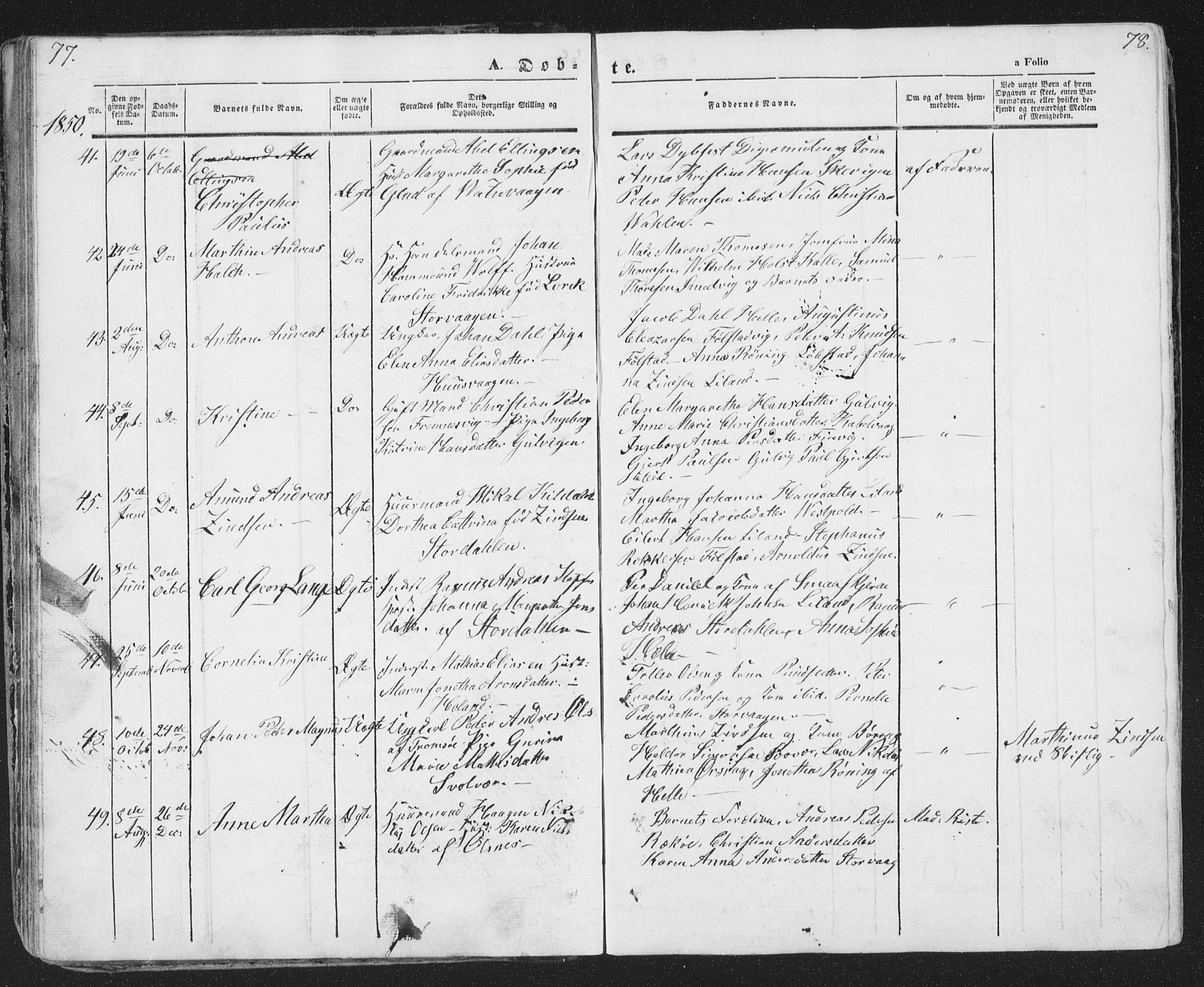Ministerialprotokoller, klokkerbøker og fødselsregistre - Nordland, AV/SAT-A-1459/874/L1072: Klokkerbok nr. 874C01, 1843-1859, s. 77-78