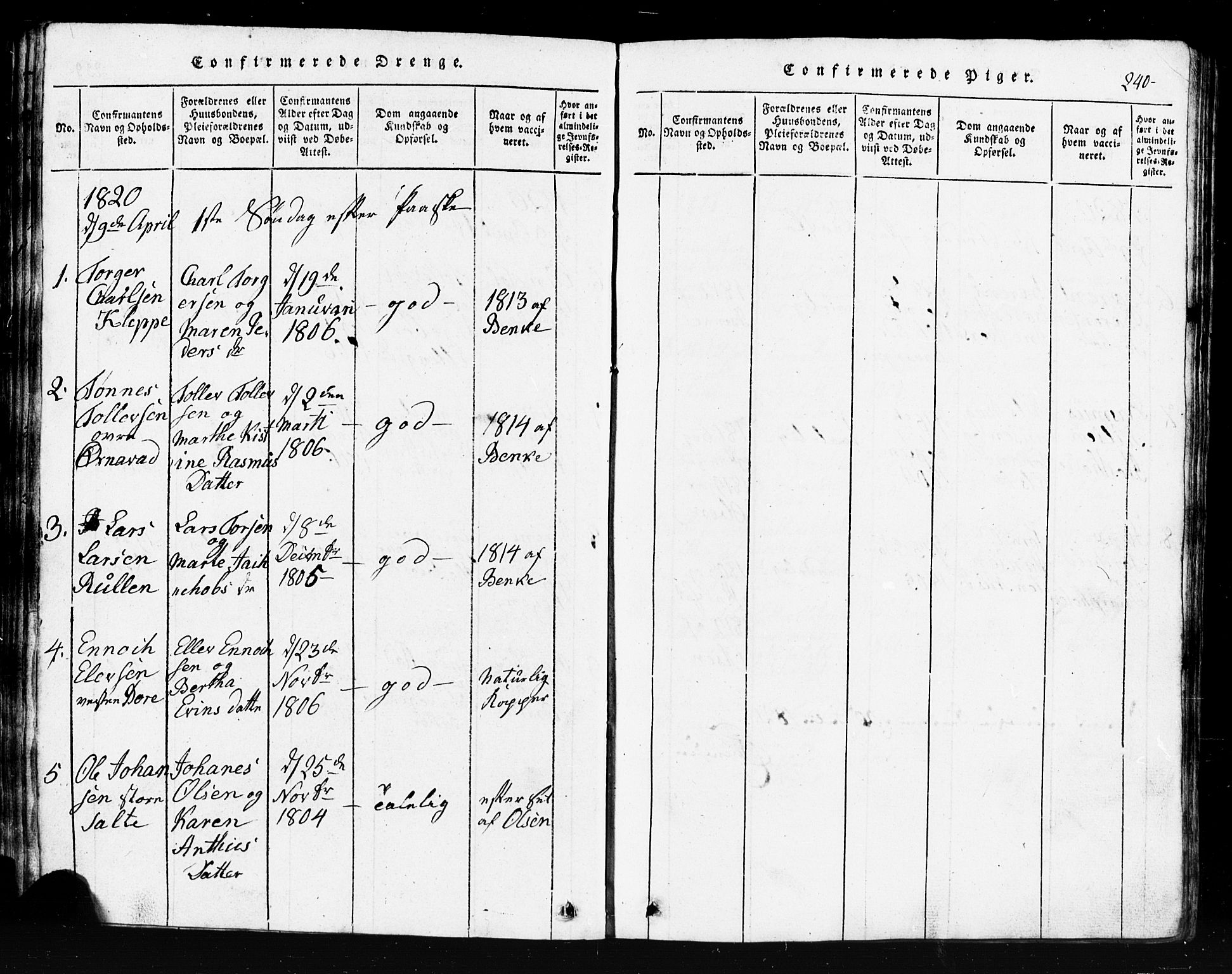 Klepp sokneprestkontor, SAST/A-101803/001/3/30BB/L0001: Klokkerbok nr.  B 1, 1816-1859, s. 240