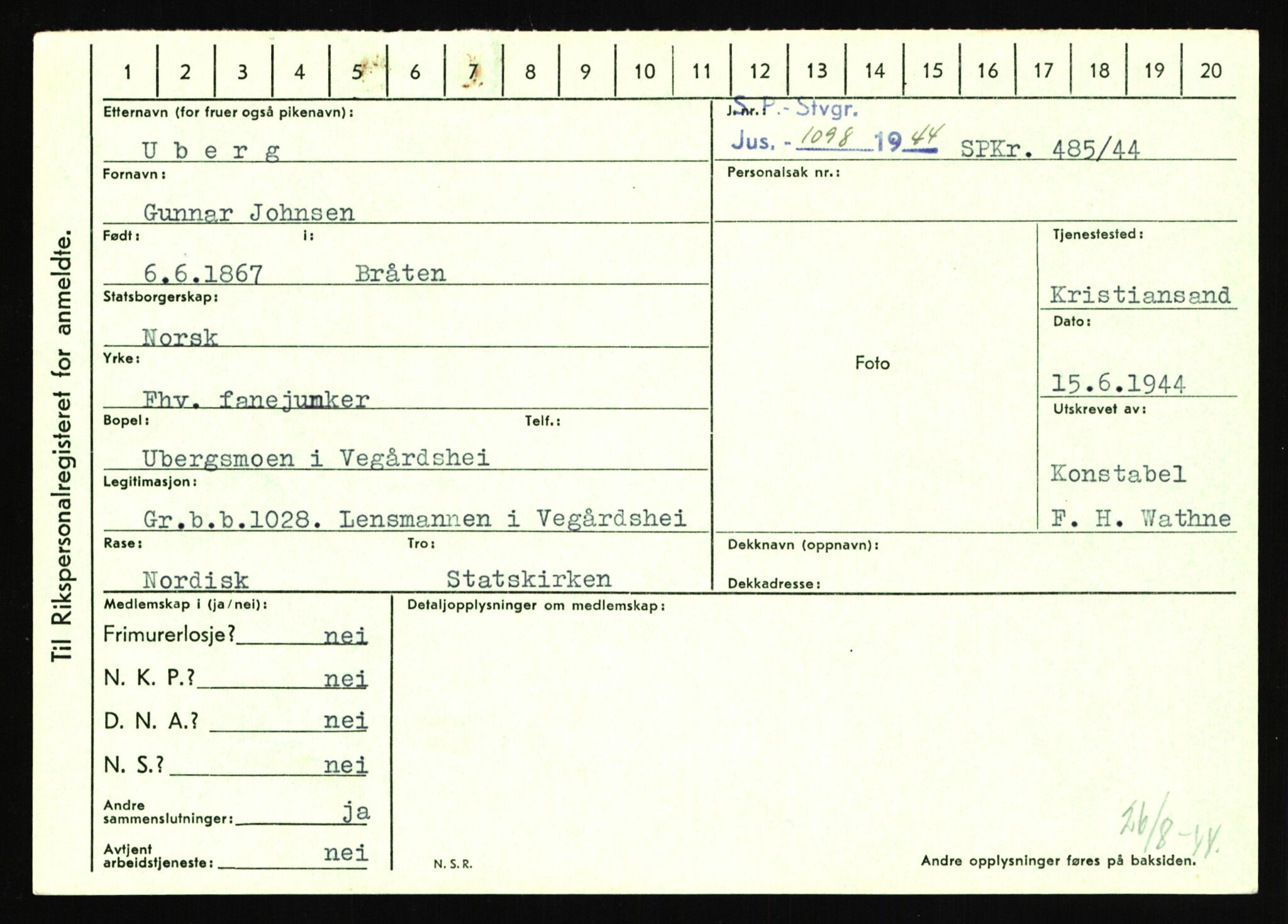 Statspolitiet - Hovedkontoret / Osloavdelingen, AV/RA-S-1329/C/Ca/L0016: Uberg - Øystese, 1943-1945, s. 2