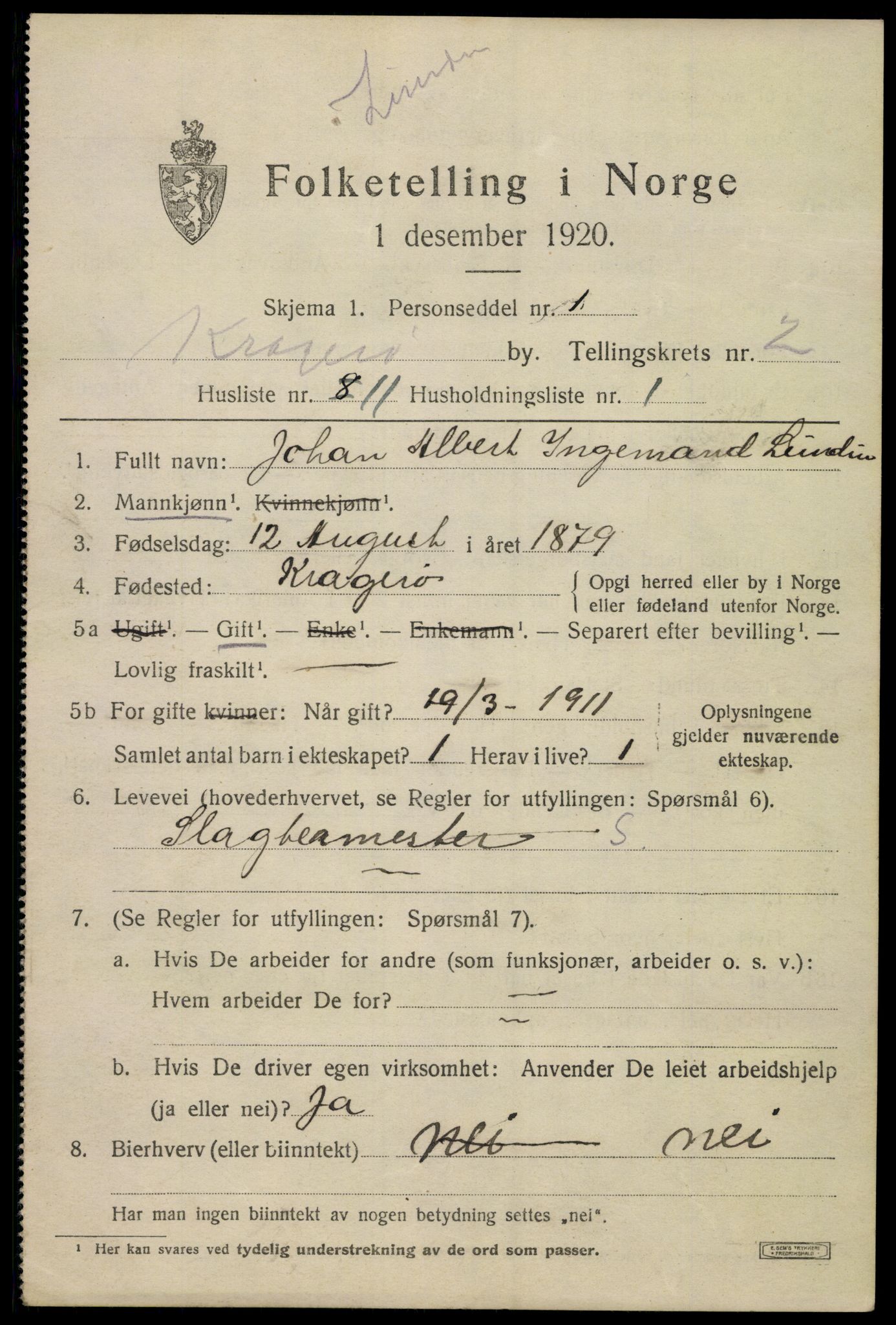 SAKO, Folketelling 1920 for 0801 Kragerø kjøpstad, 1920, s. 5441