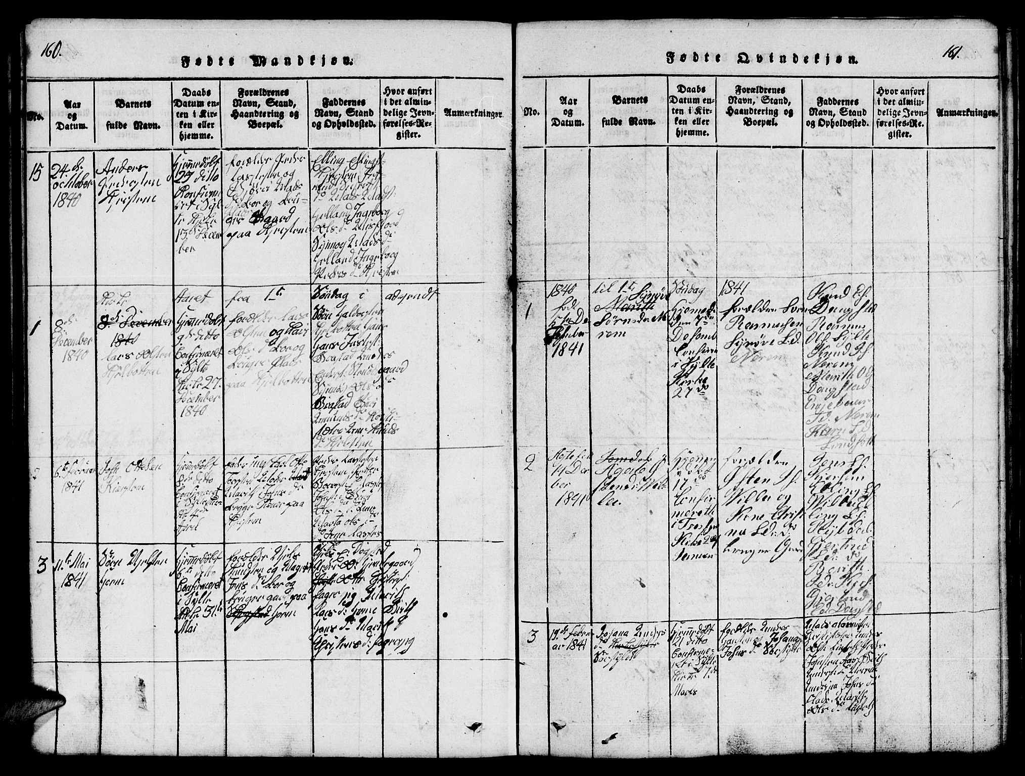 Ministerialprotokoller, klokkerbøker og fødselsregistre - Møre og Romsdal, SAT/A-1454/541/L0546: Klokkerbok nr. 541C01, 1818-1856, s. 160-161