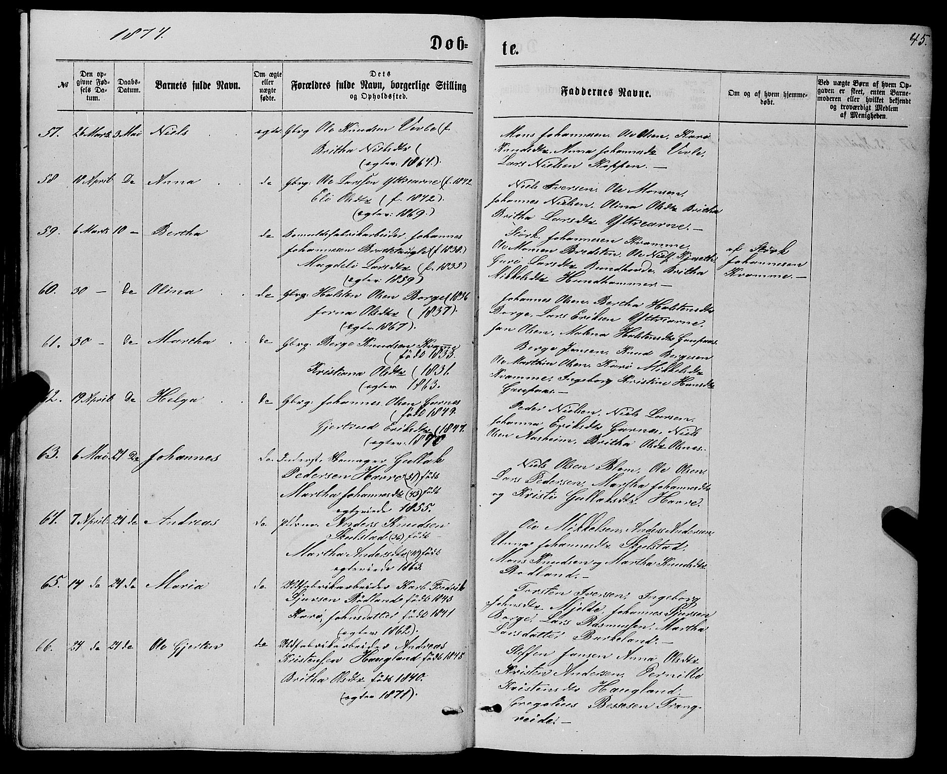 Haus sokneprestembete, AV/SAB-A-75601/H/Haa: Ministerialbok nr. A 18, 1871-1877, s. 45