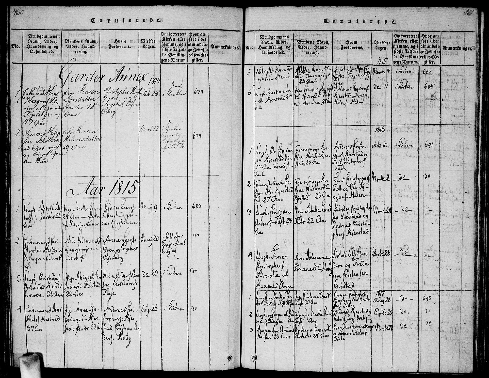 Vestby prestekontor Kirkebøker, AV/SAO-A-10893/G/Ga/L0001: Klokkerbok nr. I 1, 1814-1827, s. 460-461