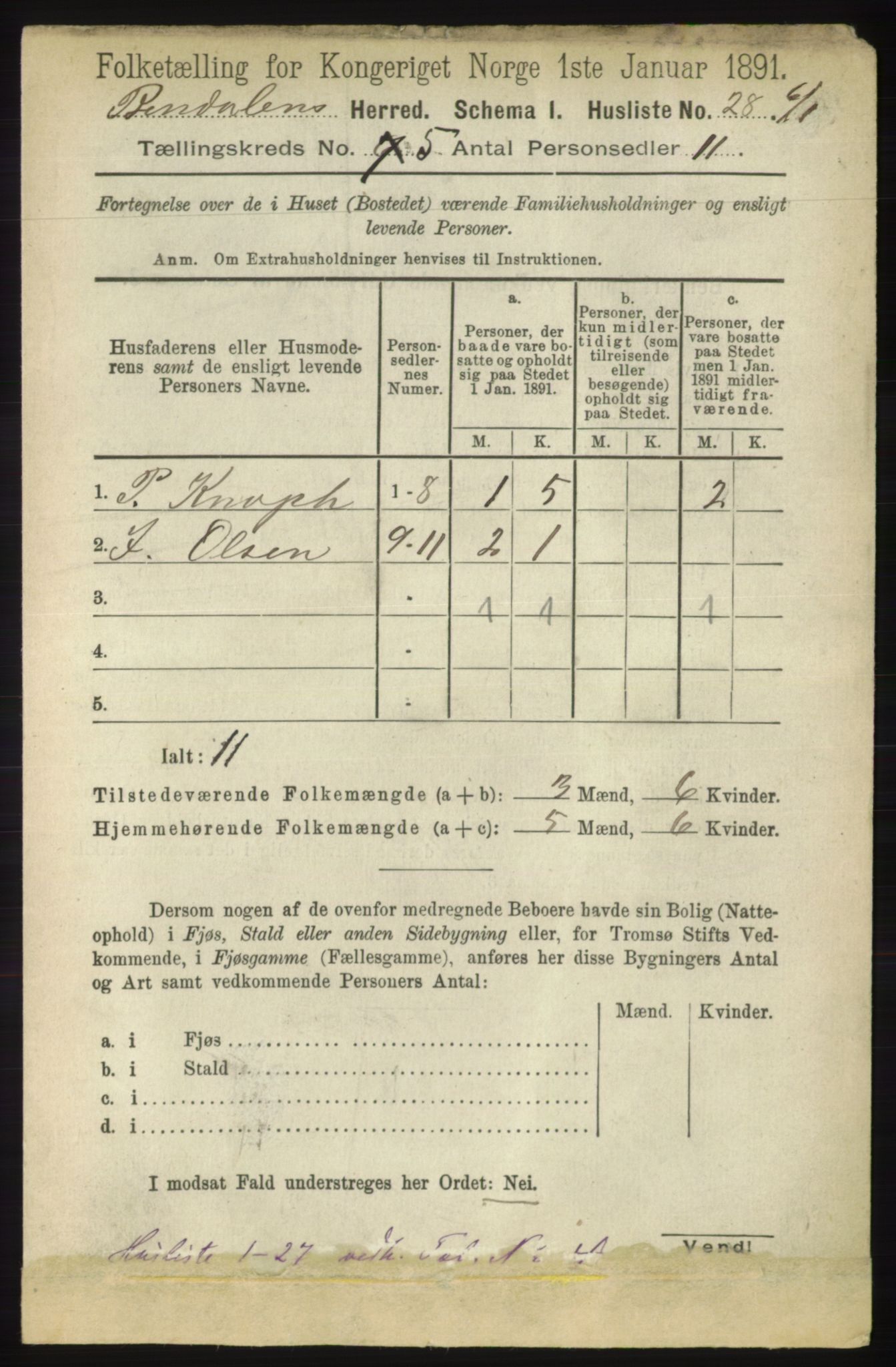 RA, Folketelling 1891 for 1811 Bindal herred, 1891, s. 1297