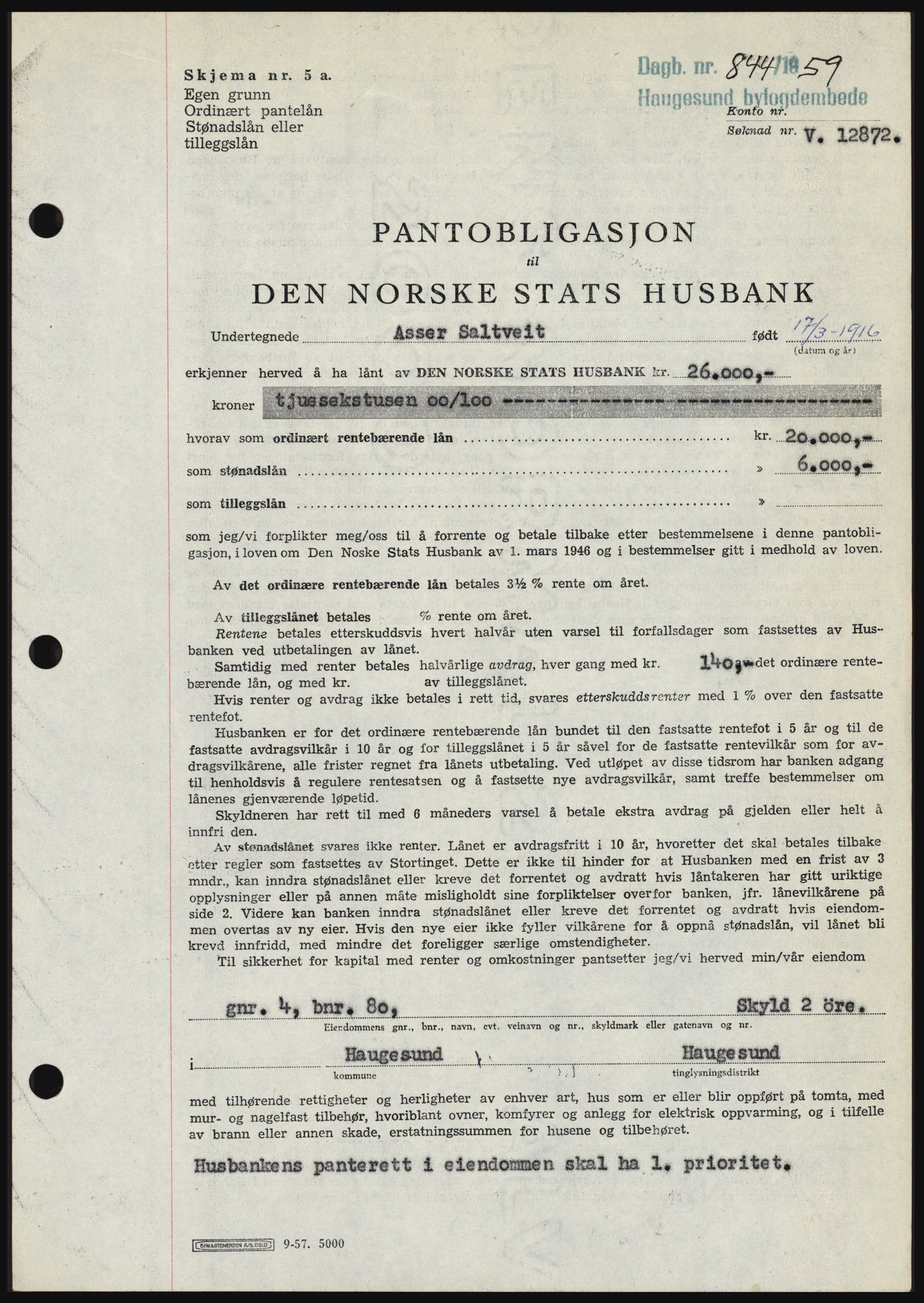 Haugesund tingrett, SAST/A-101415/01/II/IIC/L0045: Pantebok nr. B 45, 1959-1959, Dagboknr: 844/1959