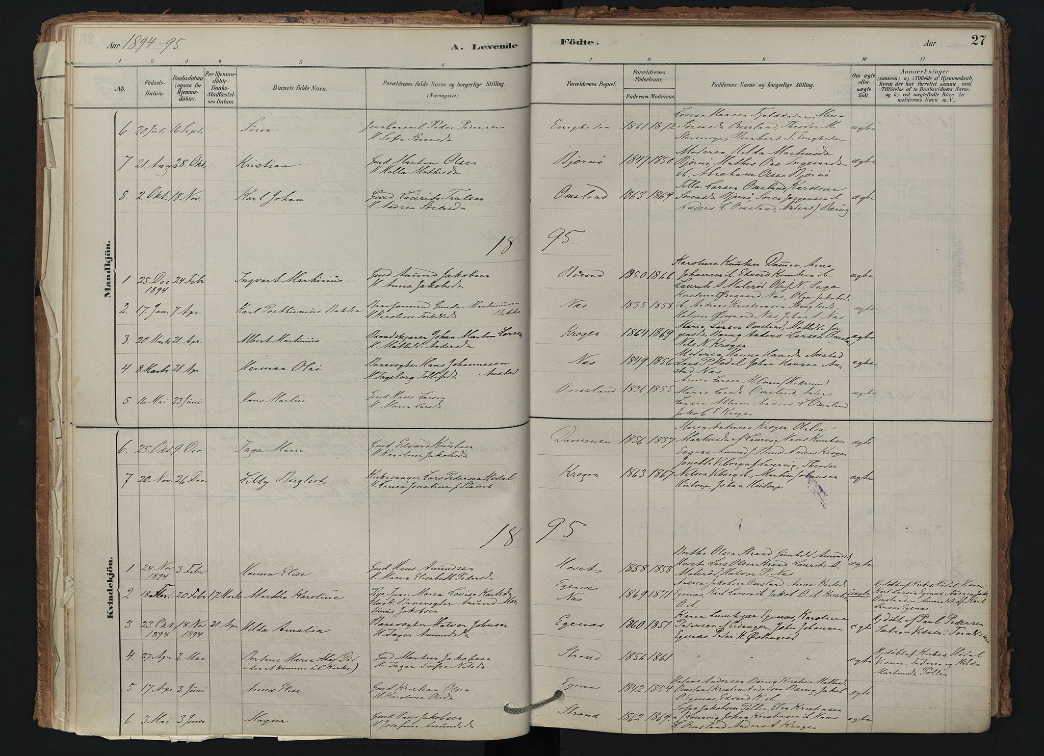 Brunlanes kirkebøker, AV/SAKO-A-342/F/Fd/L0001: Ministerialbok nr. IV 1, 1878-1917, s. 27