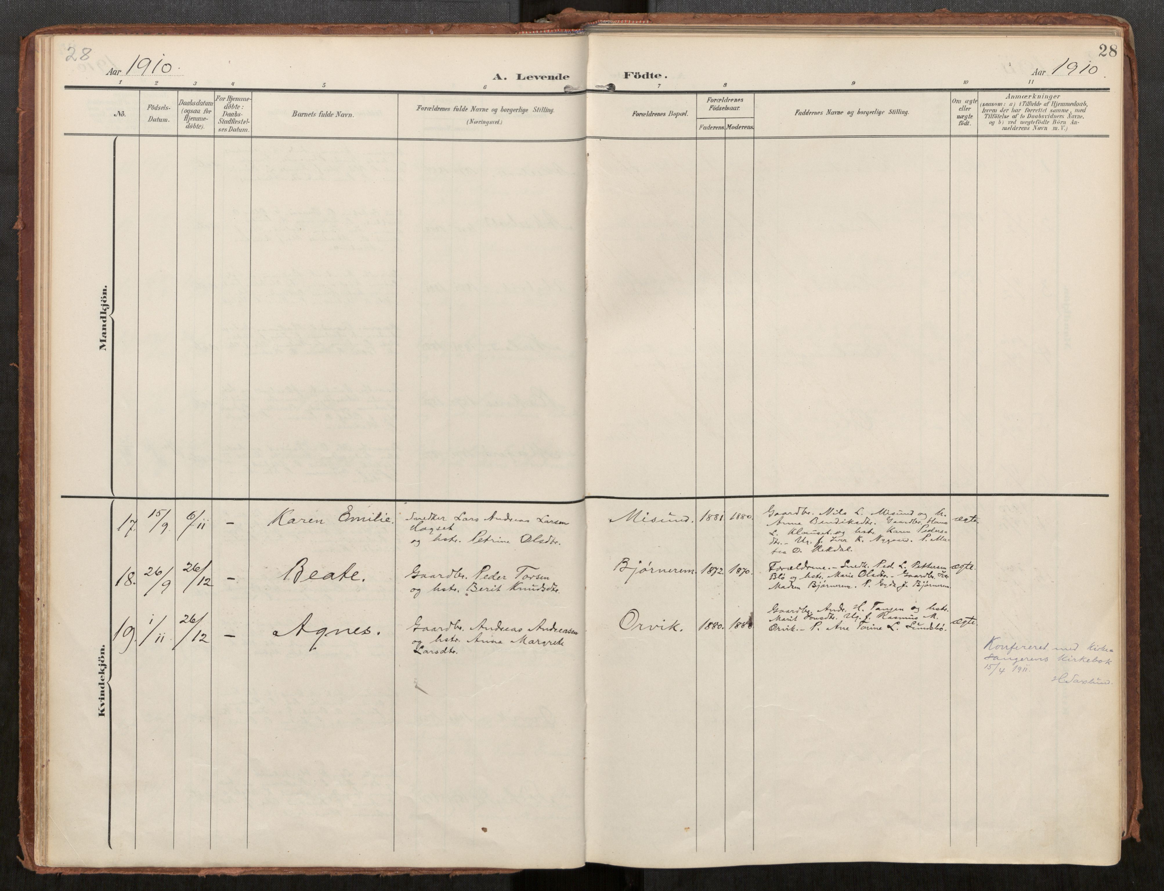 Ministerialprotokoller, klokkerbøker og fødselsregistre - Møre og Romsdal, AV/SAT-A-1454/563/L0740: Ministerialbok nr. 563A02, 1903-1923, s. 28