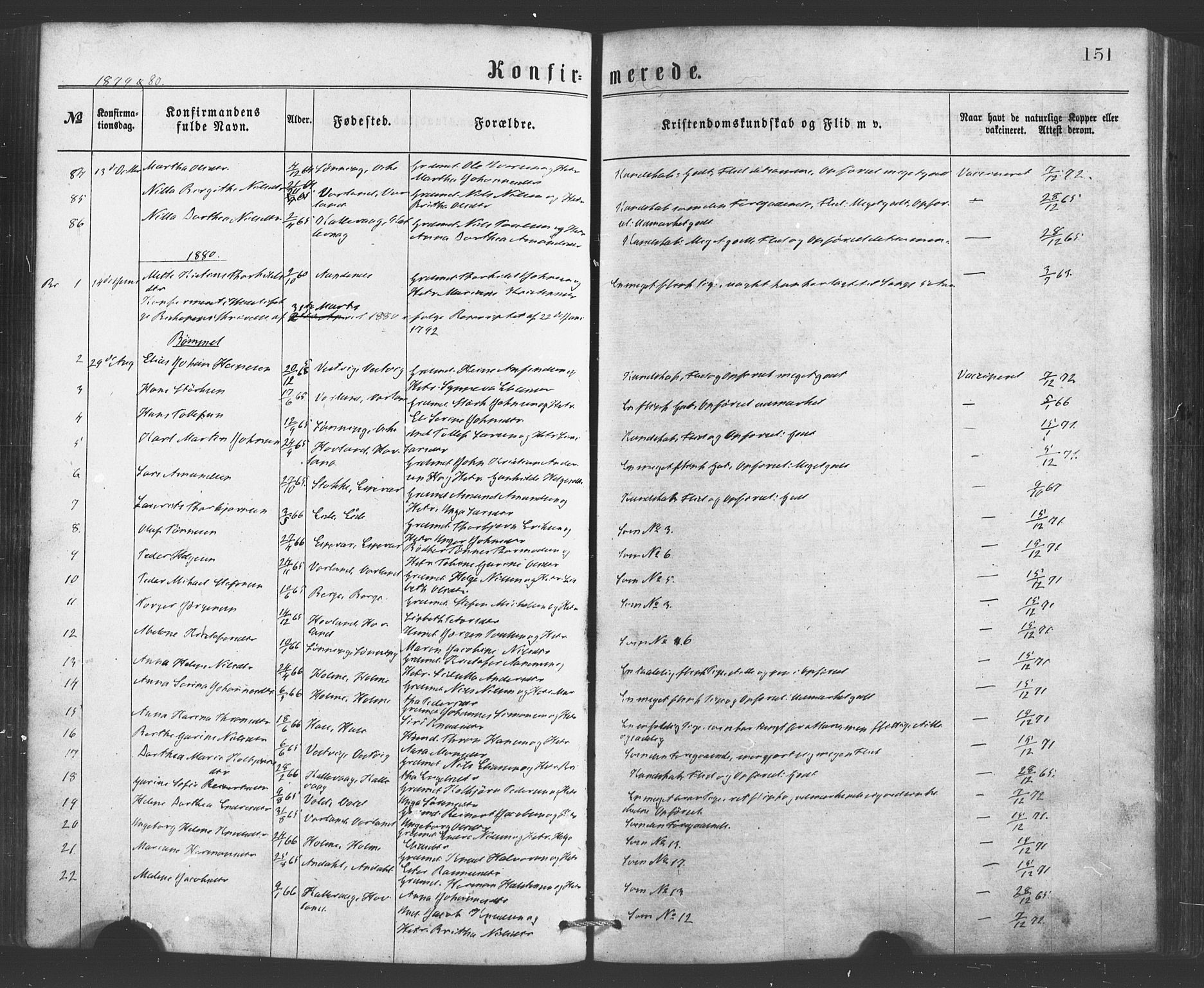 Finnås sokneprestembete, AV/SAB-A-99925/H/Ha/Haa/Haaa/L0009: Ministerialbok nr. A 9, 1873-1881, s. 151