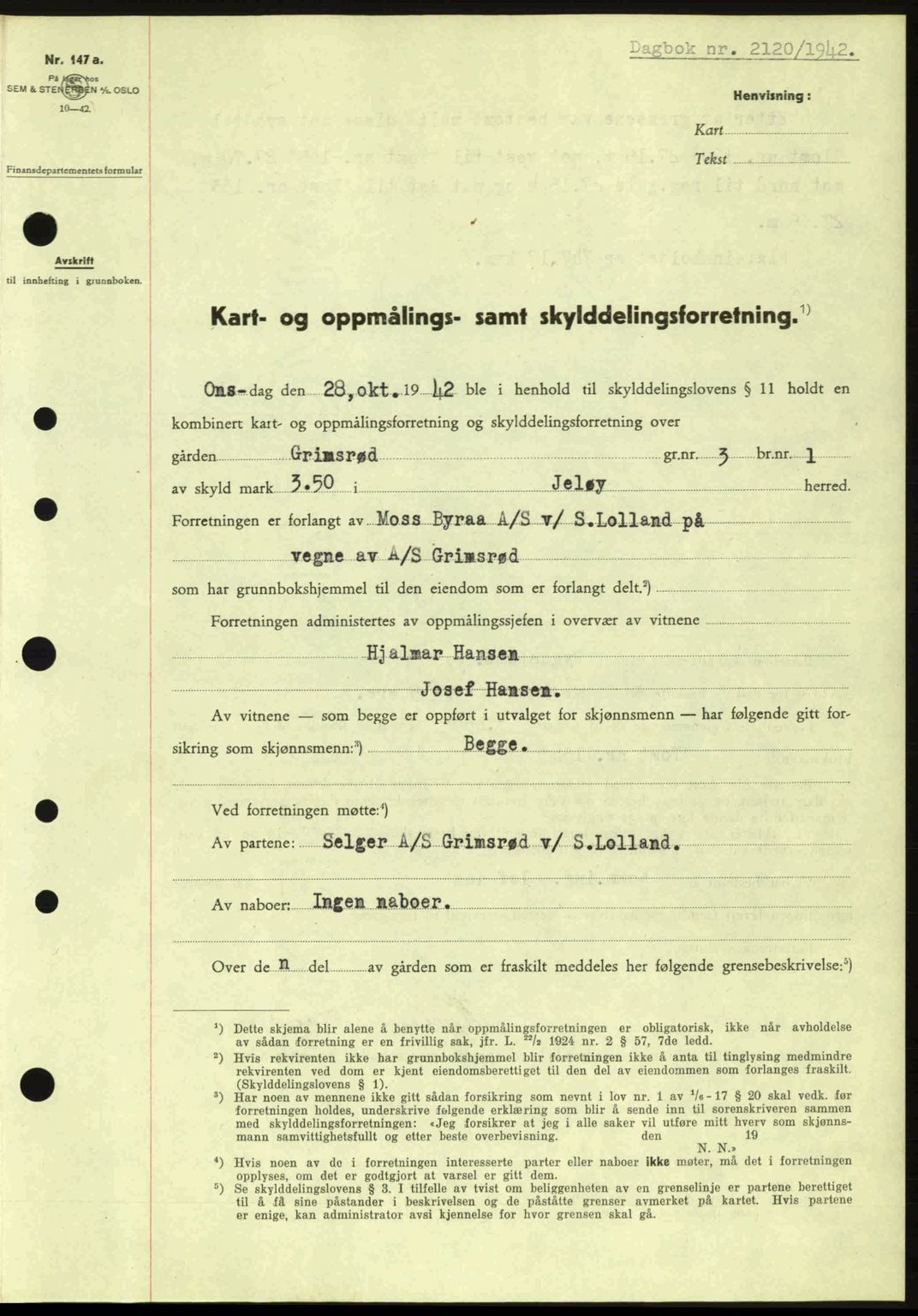 Moss sorenskriveri, SAO/A-10168: Pantebok nr. A10, 1942-1943, Dagboknr: 2120/1942