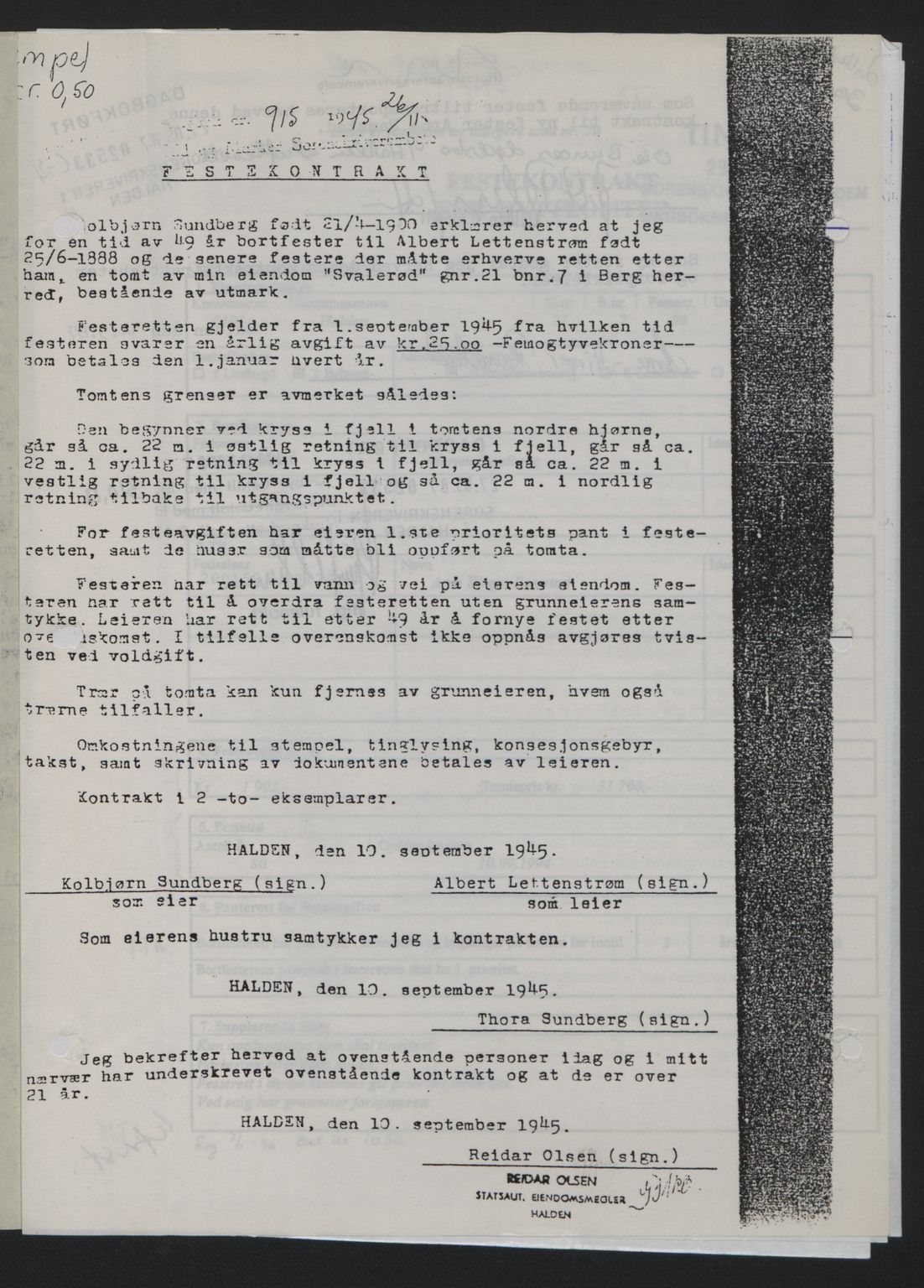 Idd og Marker sorenskriveri, AV/SAO-A-10283/G/Gb/Gbb/L0007: Pantebok nr. A7, 1944-1945, Dagboknr: 915/1945