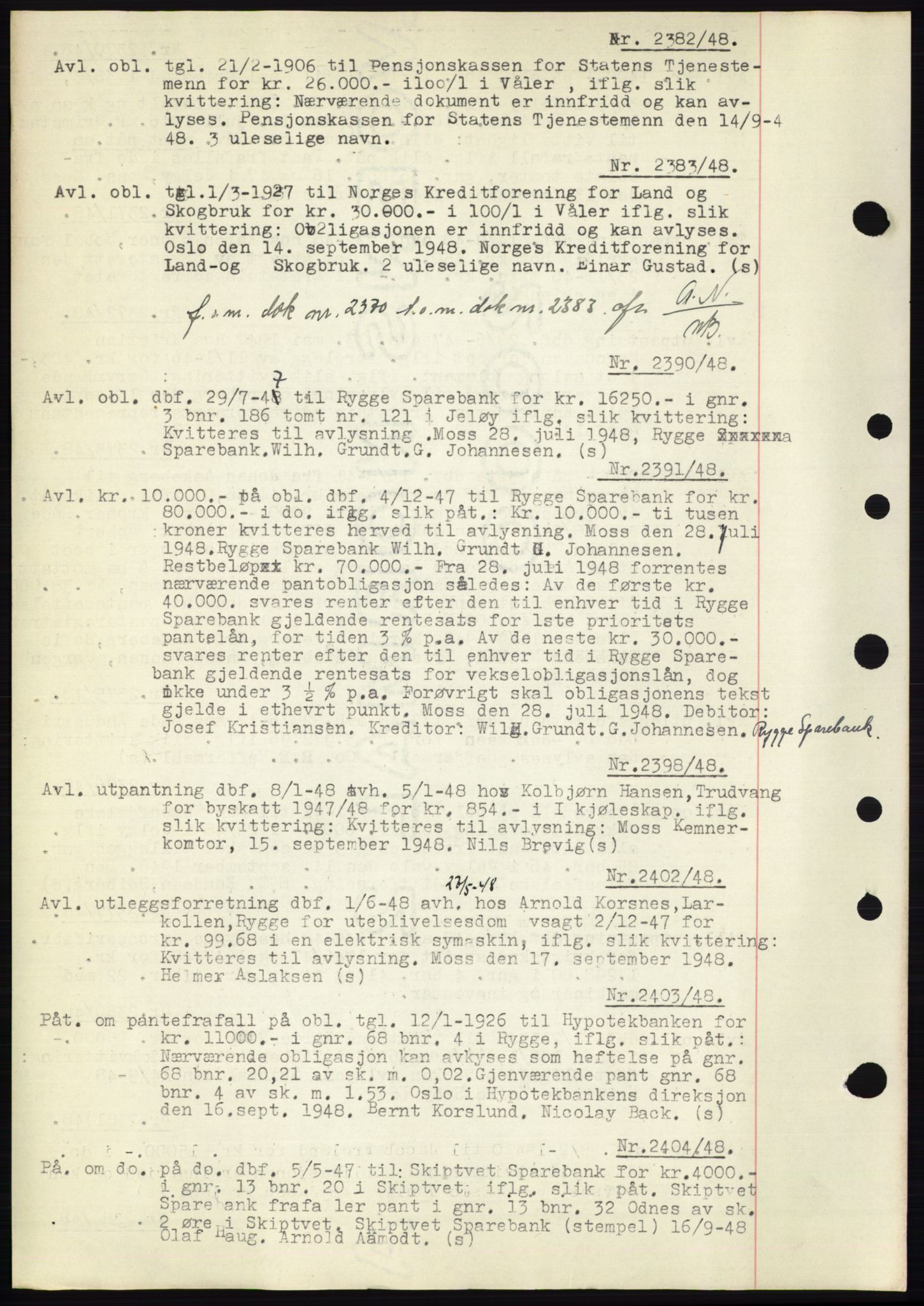 Moss sorenskriveri, SAO/A-10168: Pantebok nr. C10, 1938-1950, Dagboknr: 2382/1948