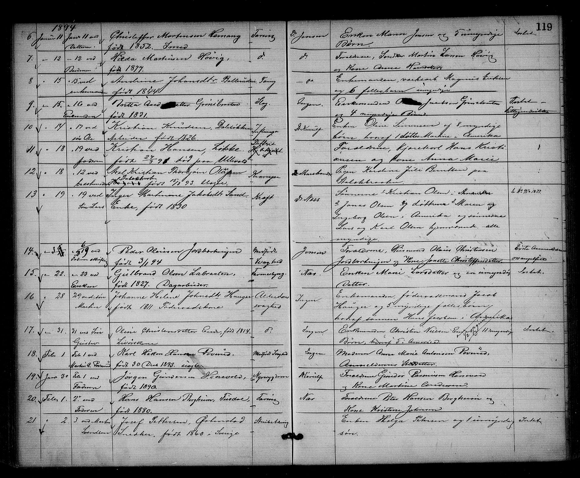 Asker og Bærum lensmannskontor, AV/SAO-A-10643/H/Ha/Haa/L0004: Dødsanmeldelsesprotokoll, 1882-1900, s. 119