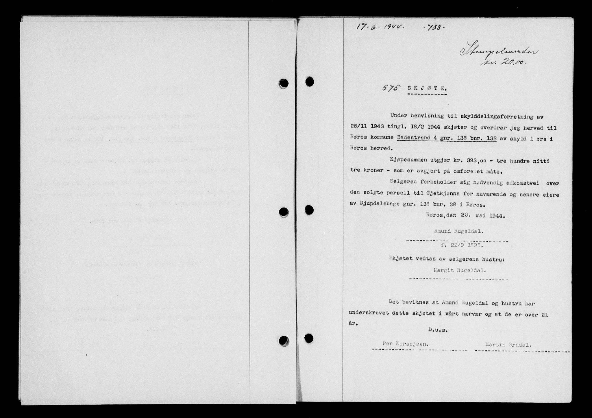 Gauldal sorenskriveri, SAT/A-0014/1/2/2C/L0057: Pantebok nr. 62, 1943-1944, Dagboknr: 575/1944