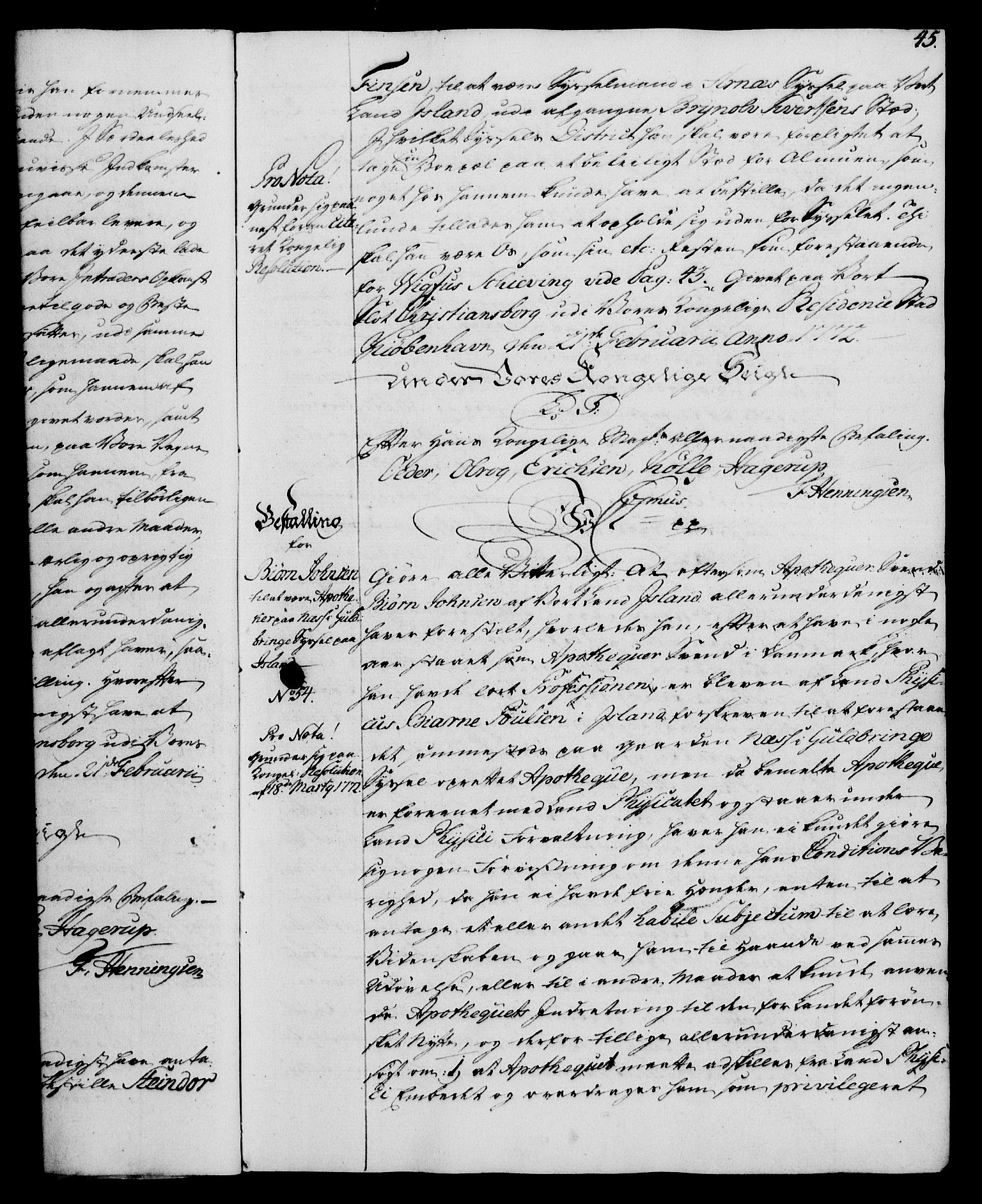 Rentekammeret, Kammerkanselliet, RA/EA-3111/G/Gg/Gge/L0005: Norsk bestallingsprotokoll med register (merket RK 53.29), 1771-1773, s. 45