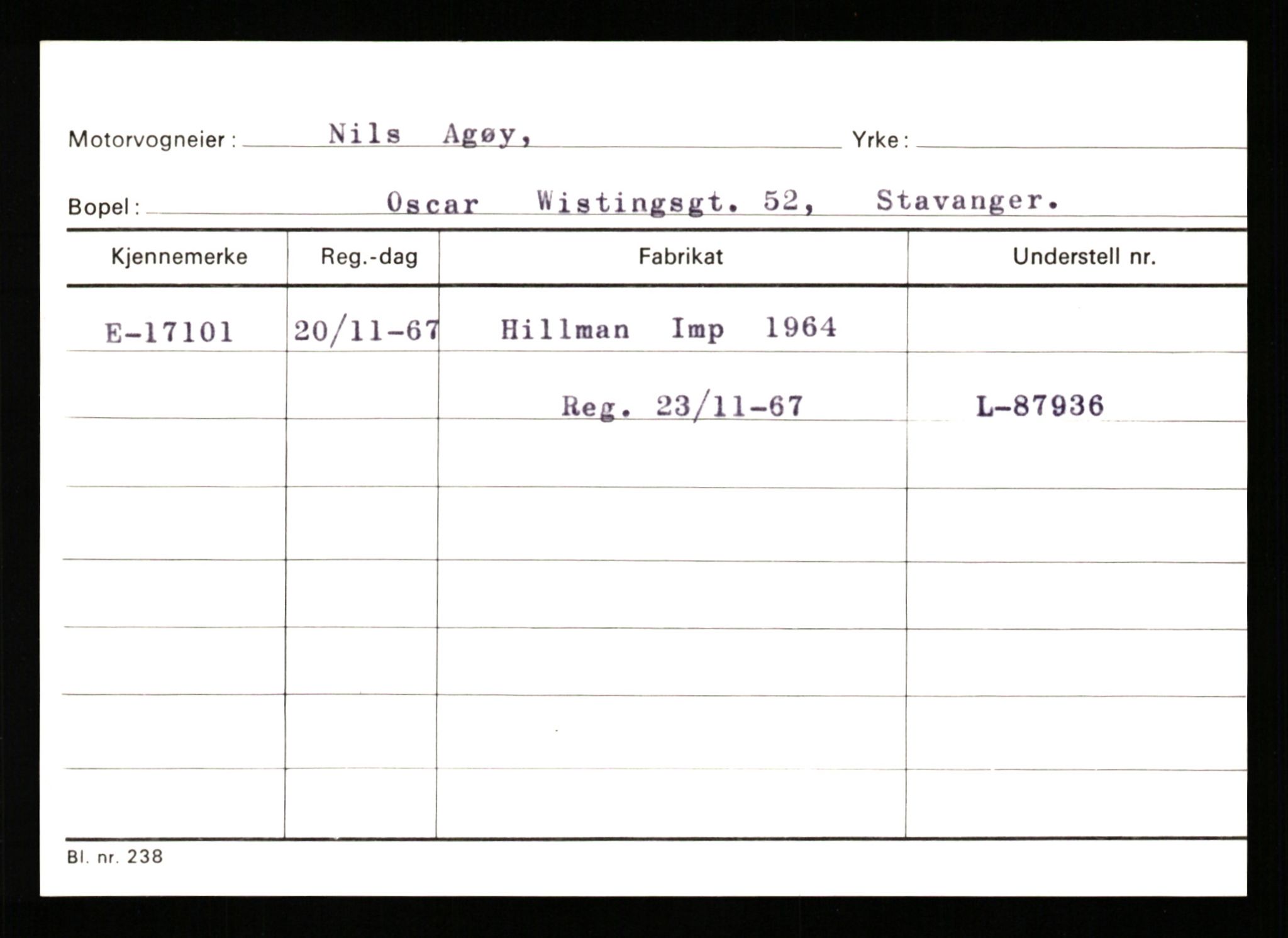 Stavanger trafikkstasjon, SAST/A-101942/0/G/L0004: Registreringsnummer: 15497 - 22957, 1930-1971, s. 841