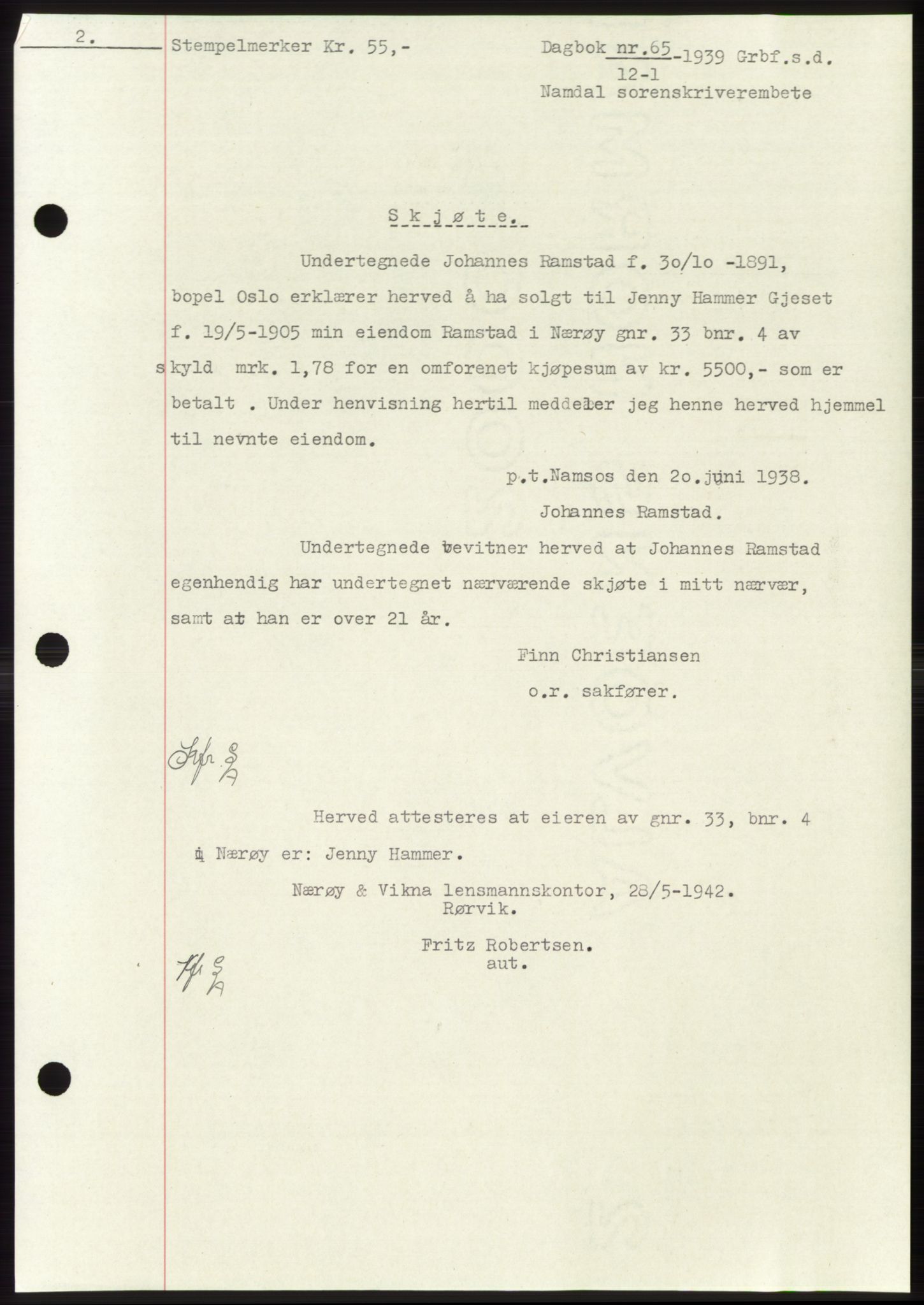 Namdal sorenskriveri, SAT/A-4133/1/2/2C: Pantebok nr. -, 1937-1939, Tingl.dato: 12.01.1939