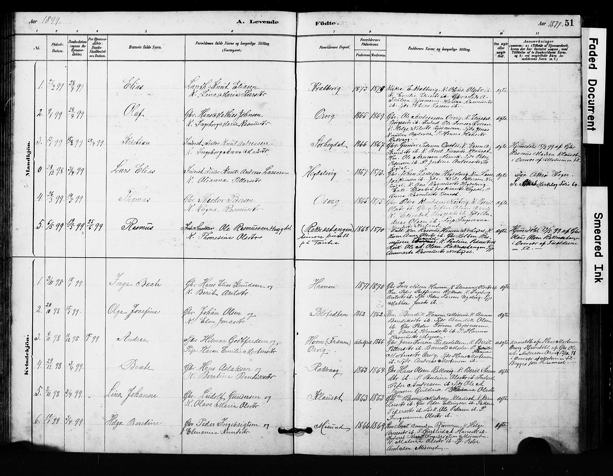 Ministerialprotokoller, klokkerbøker og fødselsregistre - Møre og Romsdal, AV/SAT-A-1454/563/L0737: Klokkerbok nr. 563C01, 1878-1916, s. 51