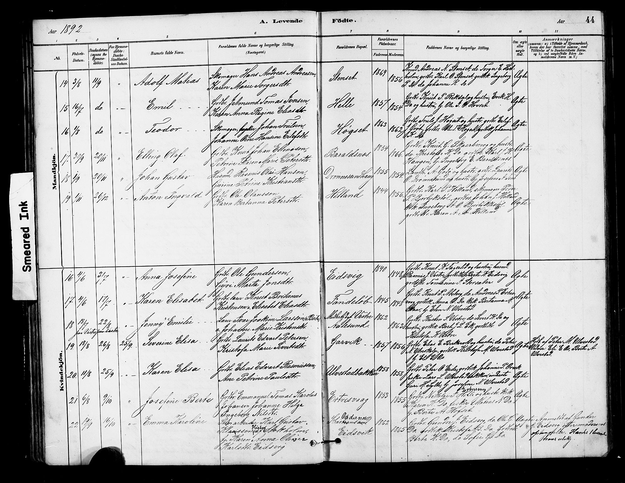 Ministerialprotokoller, klokkerbøker og fødselsregistre - Møre og Romsdal, AV/SAT-A-1454/525/L0376: Klokkerbok nr. 525C02, 1880-1902, s. 44