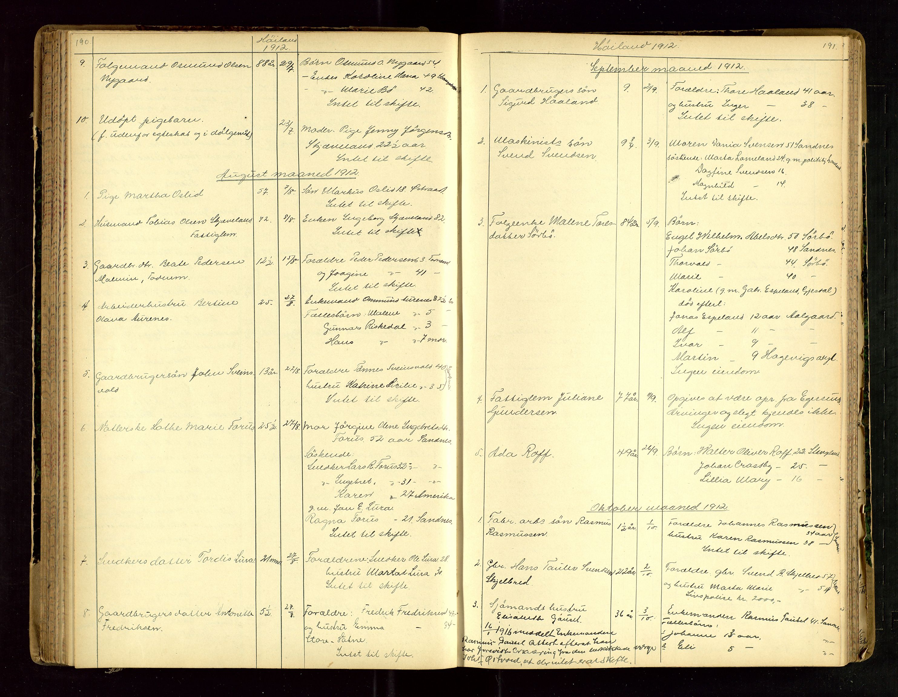 Jæren sorenskriveri, AV/SAST-A-100310/01/5/52/52B/L0003: DØDSFALLPROTOKOLL, 1910-1916, s. 190-191