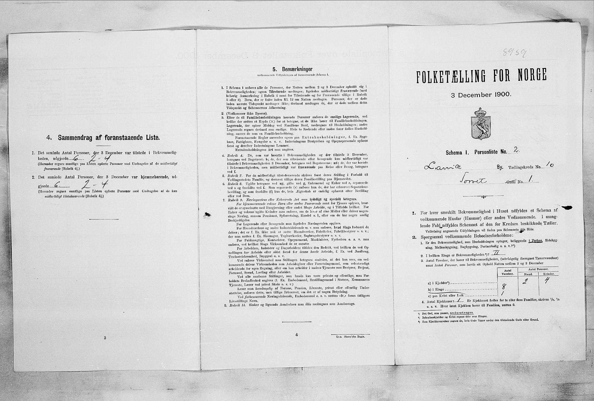 RA, Folketelling 1900 for 0707 Larvik kjøpstad, 1900, s. 900