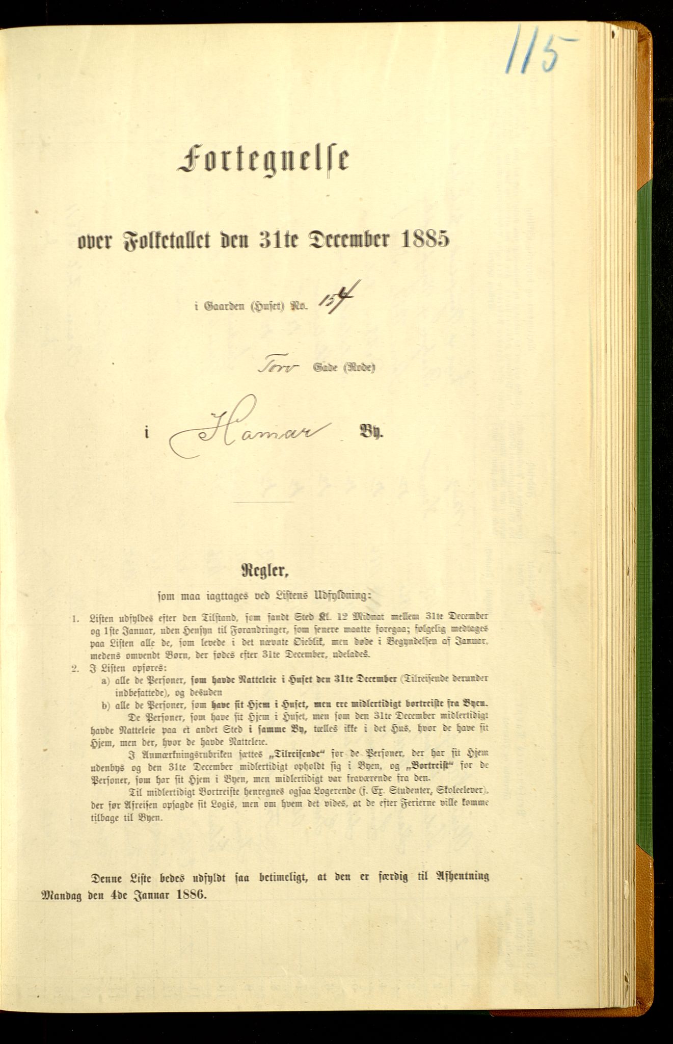 SAH, Folketelling 1885 for 0401 Hamar kjøpstad, 1885, s. 243