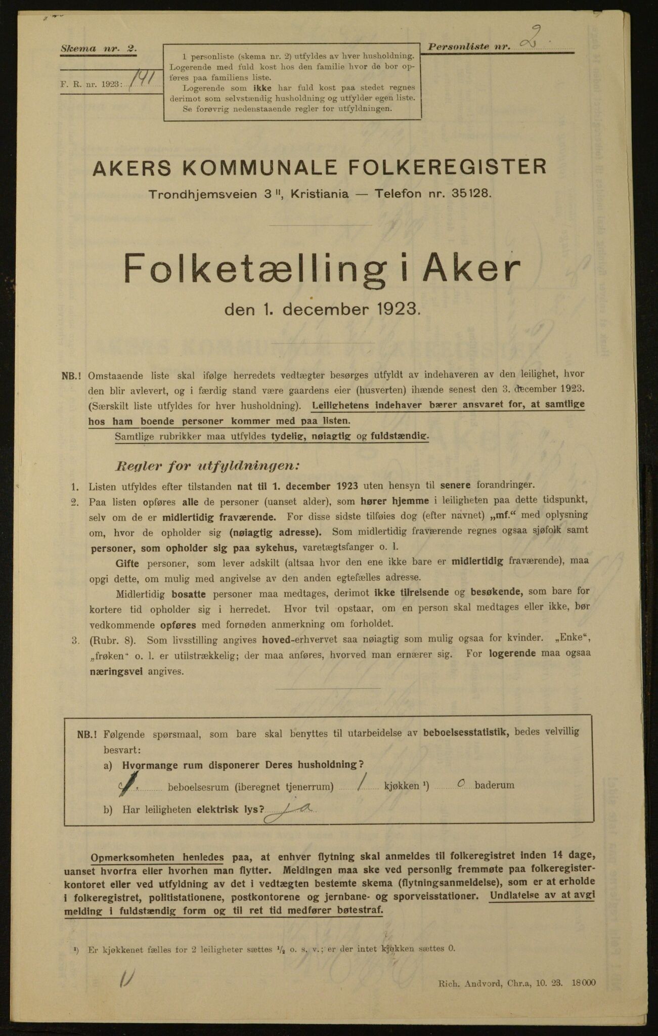 , Kommunal folketelling 1.12.1923 for Aker, 1923, s. 806