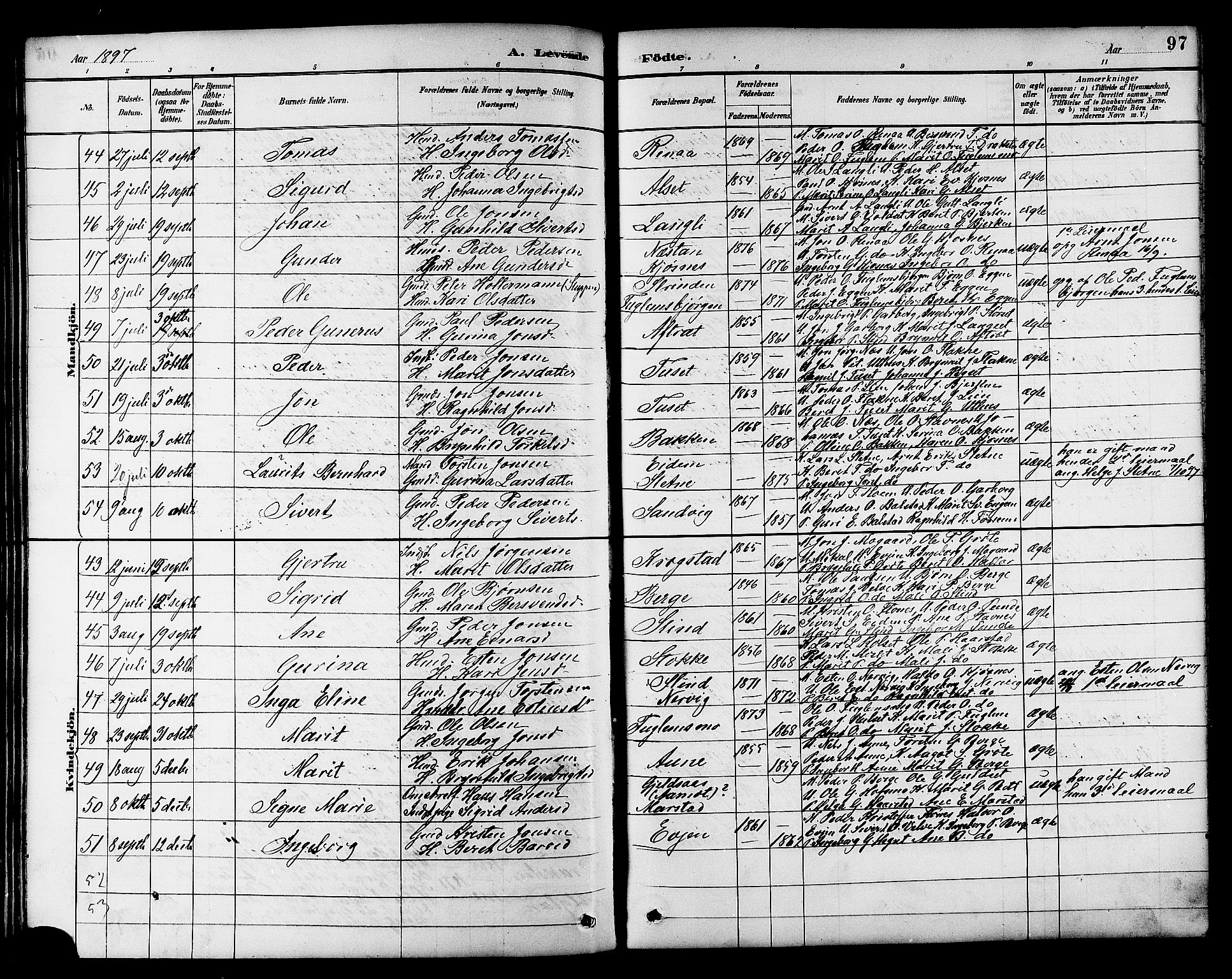 Ministerialprotokoller, klokkerbøker og fødselsregistre - Sør-Trøndelag, AV/SAT-A-1456/695/L1157: Klokkerbok nr. 695C08, 1889-1913, s. 97