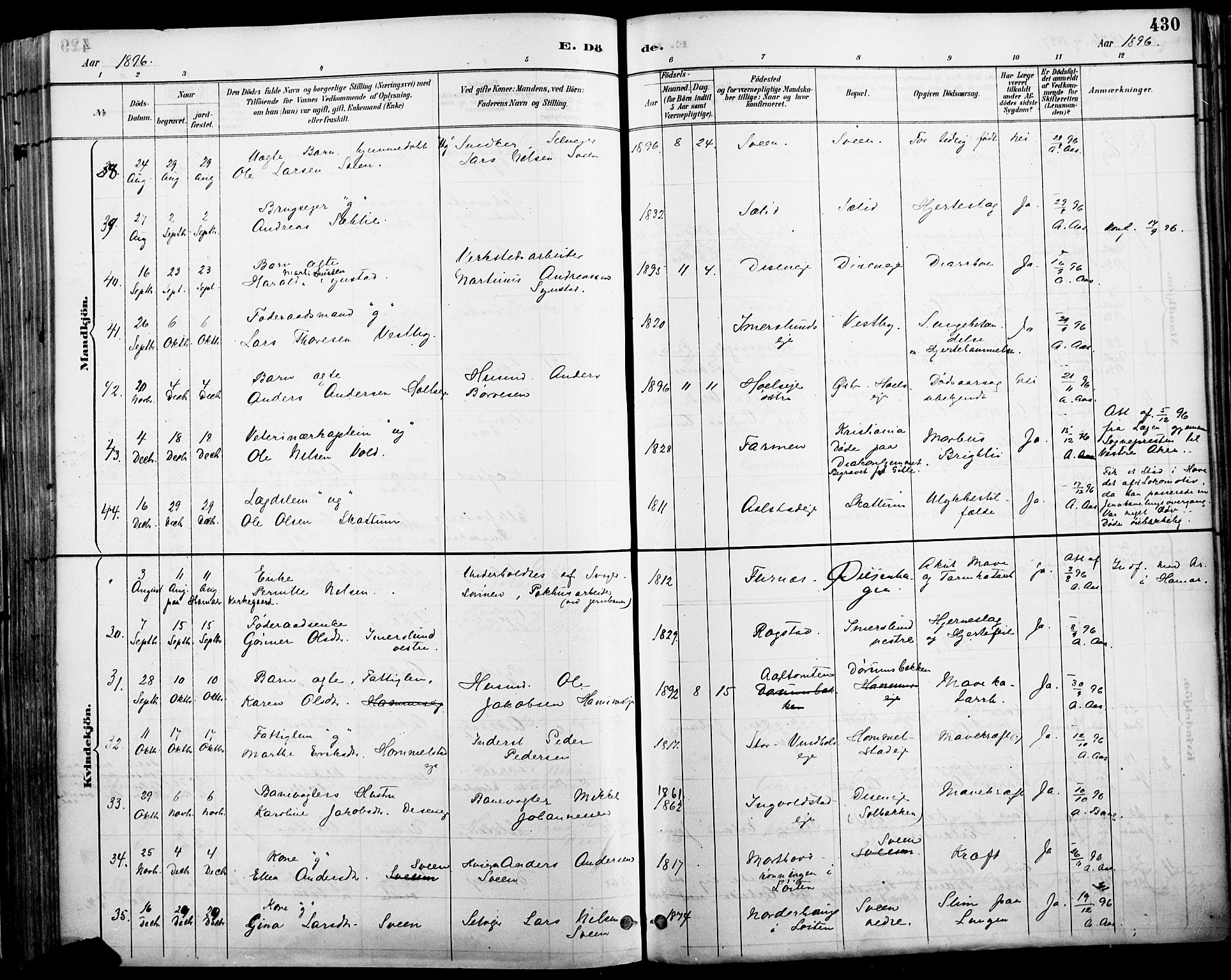 Vang prestekontor, Hedmark, AV/SAH-PREST-008/H/Ha/Haa/L0019A: Ministerialbok nr. 19, 1886-1900, s. 430