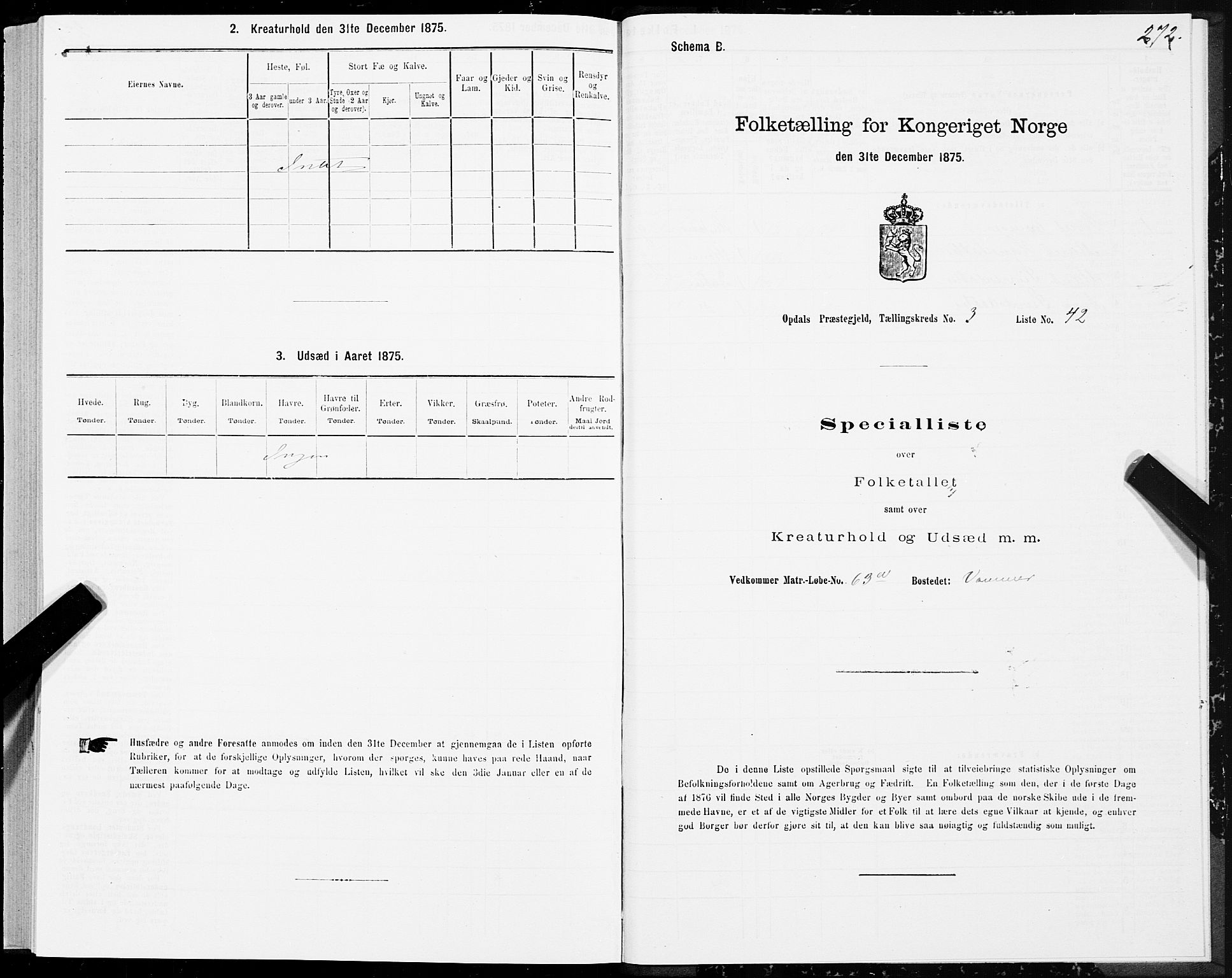 SAT, Folketelling 1875 for 1634P Oppdal prestegjeld, 1875, s. 2272