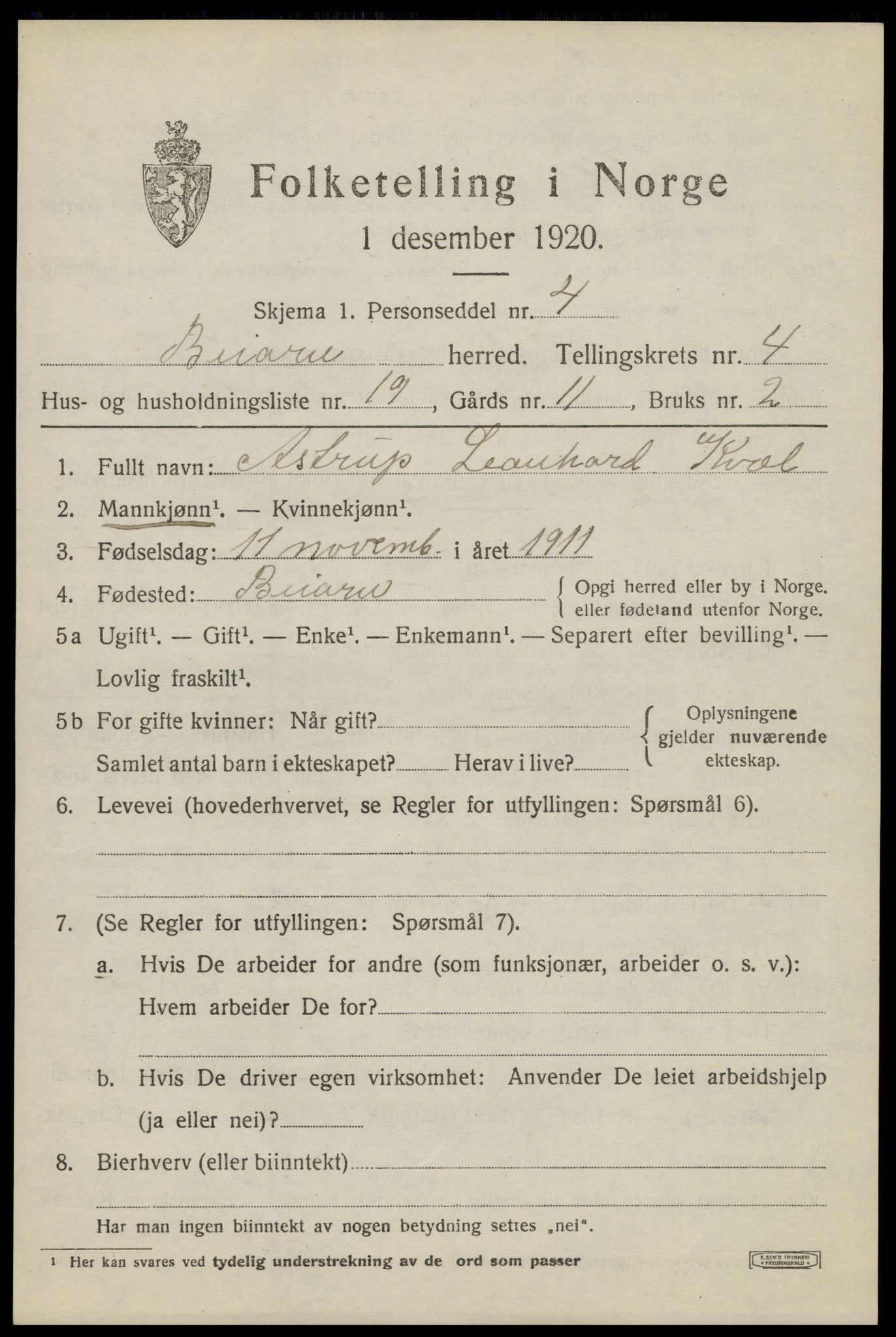 SAT, Folketelling 1920 for 1839 Beiarn herred, 1920, s. 1900