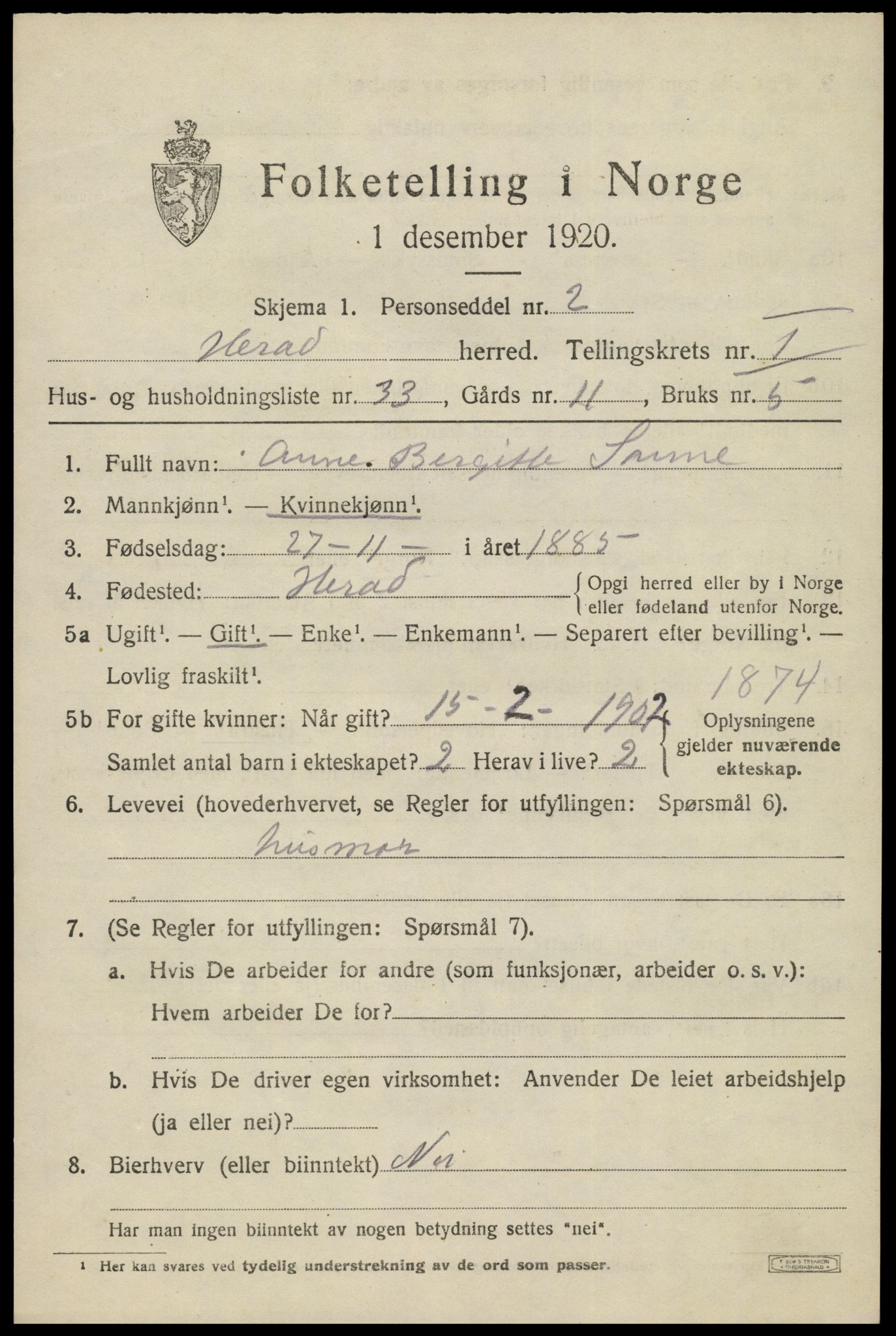 SAK, Folketelling 1920 for 1039 Herad herred, 1920, s. 770