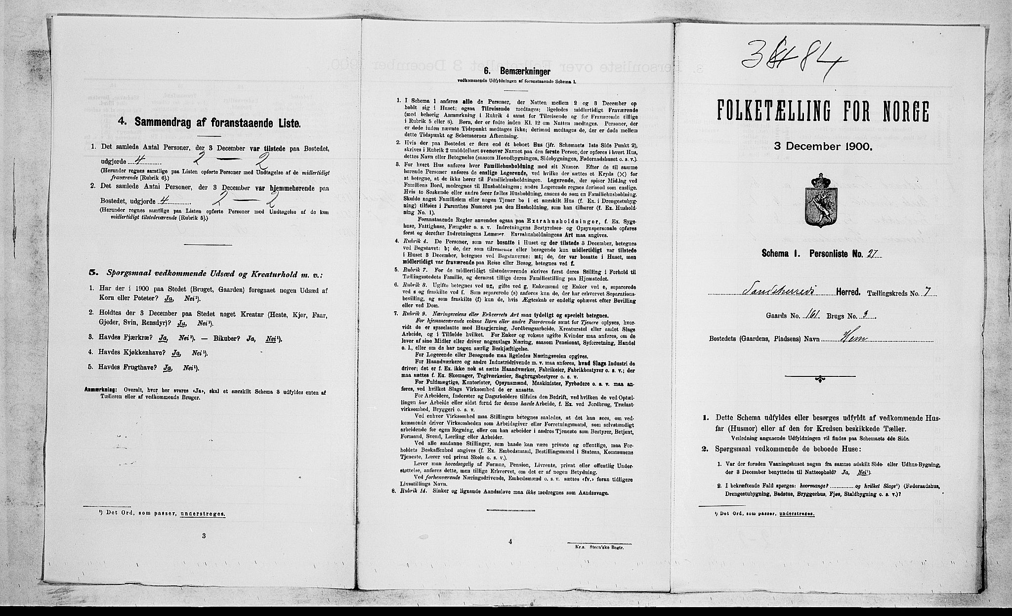 RA, Folketelling 1900 for 0724 Sandeherred herred, 1900, s. 1448