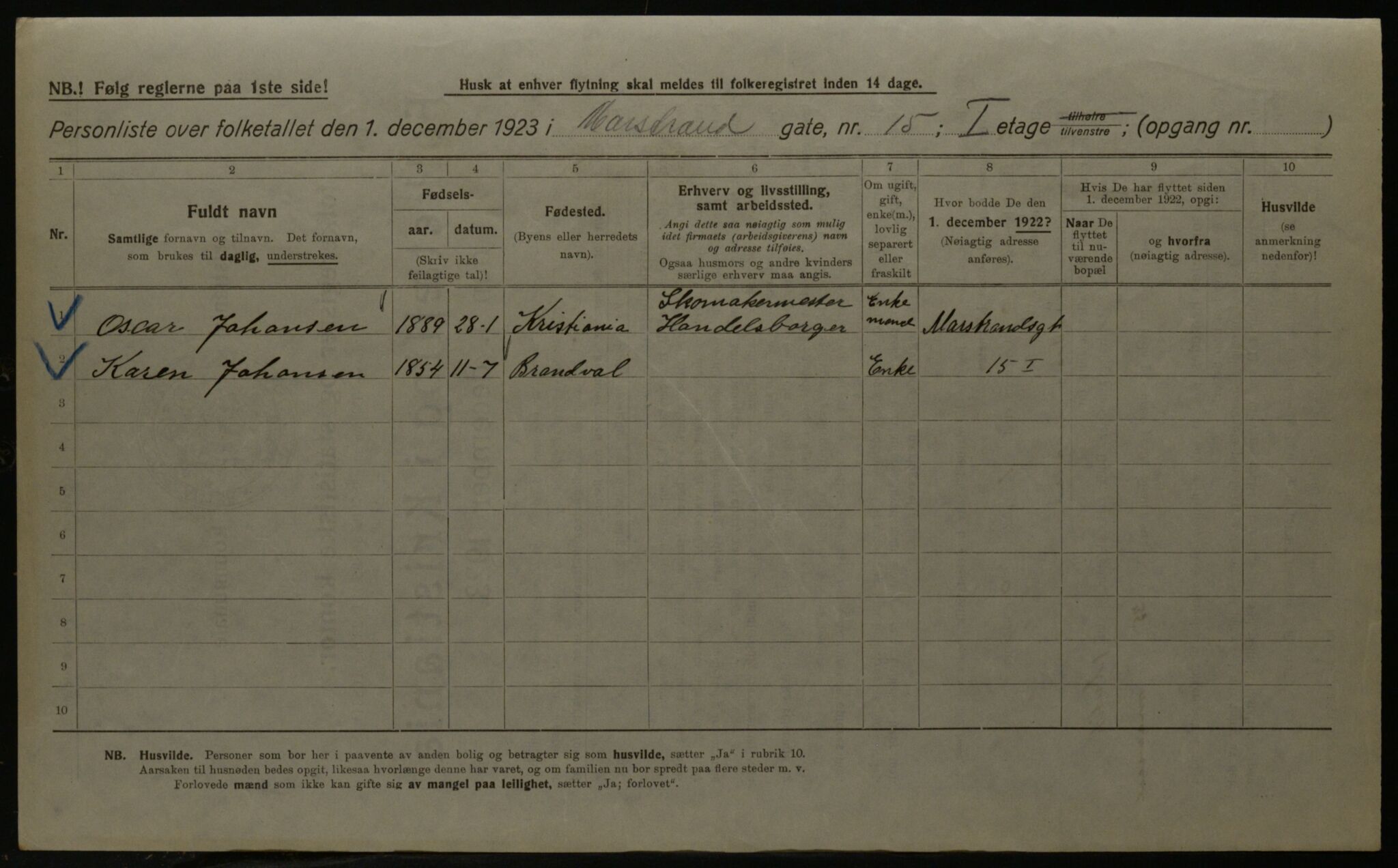 OBA, Kommunal folketelling 1.12.1923 for Kristiania, 1923, s. 71667