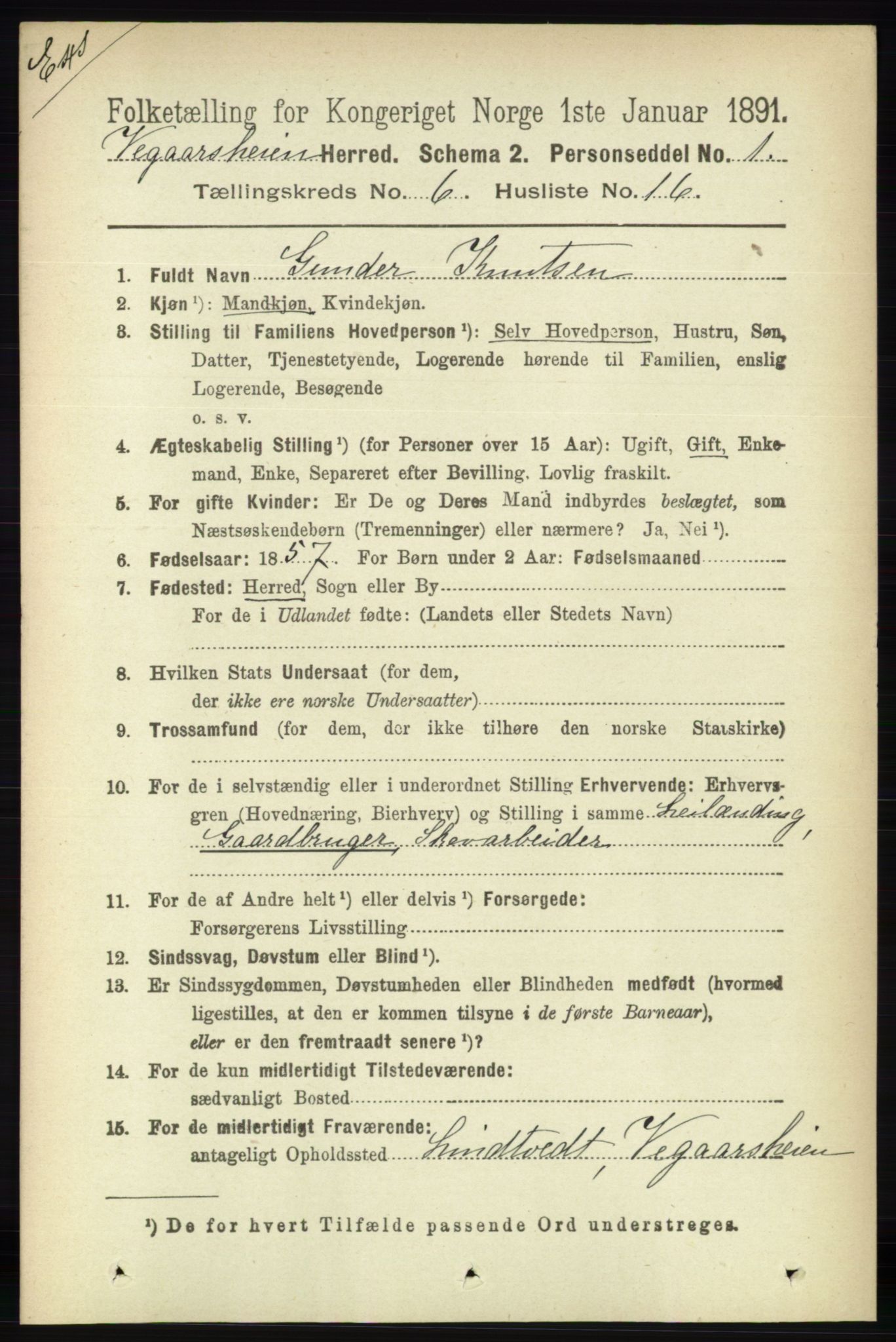 RA, Folketelling 1891 for Nedenes amt: Gjenparter av personsedler for beslektede ektefeller, menn, 1891, s. 17