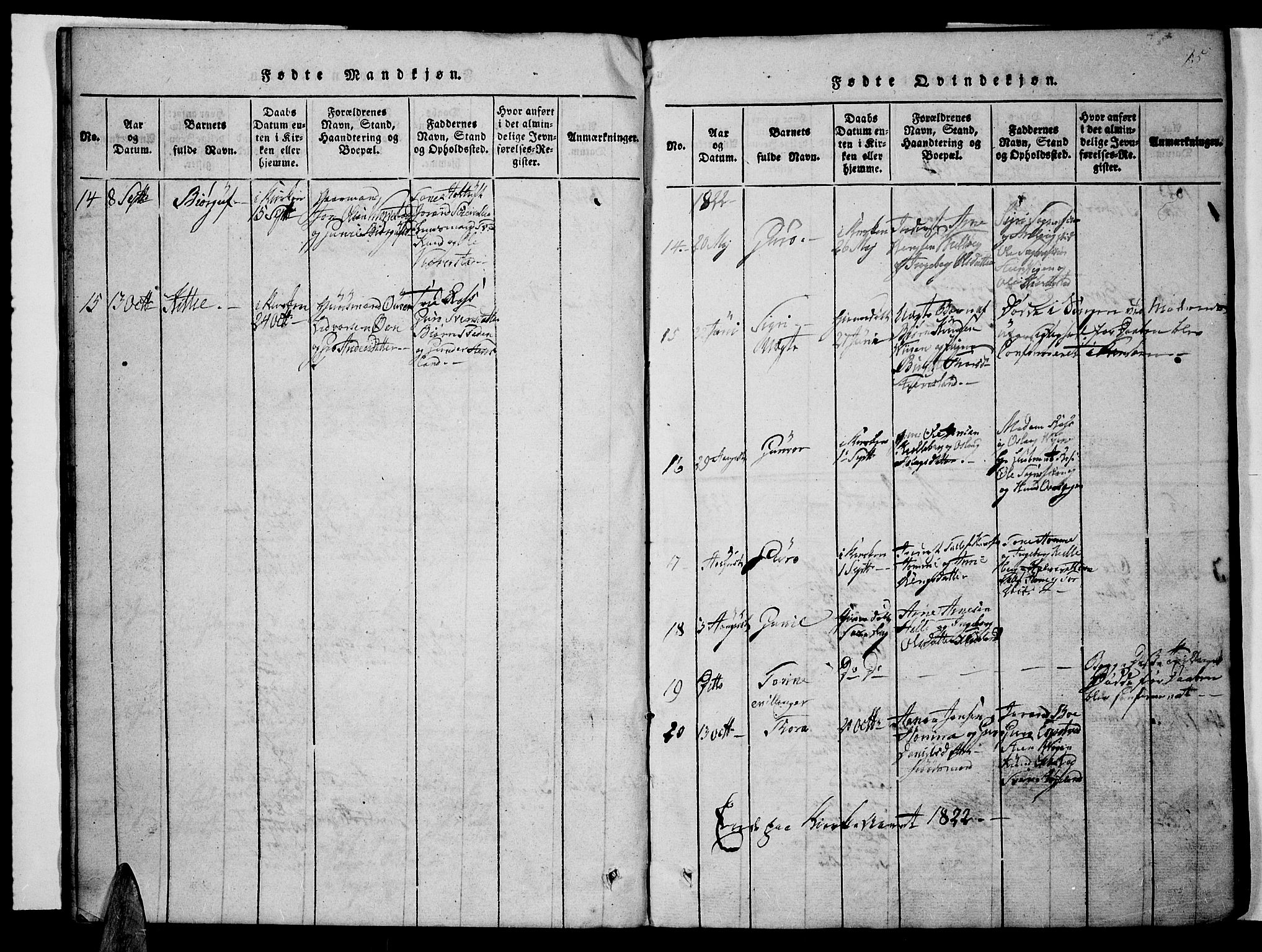 Valle sokneprestkontor, AV/SAK-1111-0044/F/Fb/Fbc/L0001: Klokkerbok nr. B 1 /1, 1816-1829, s. 15