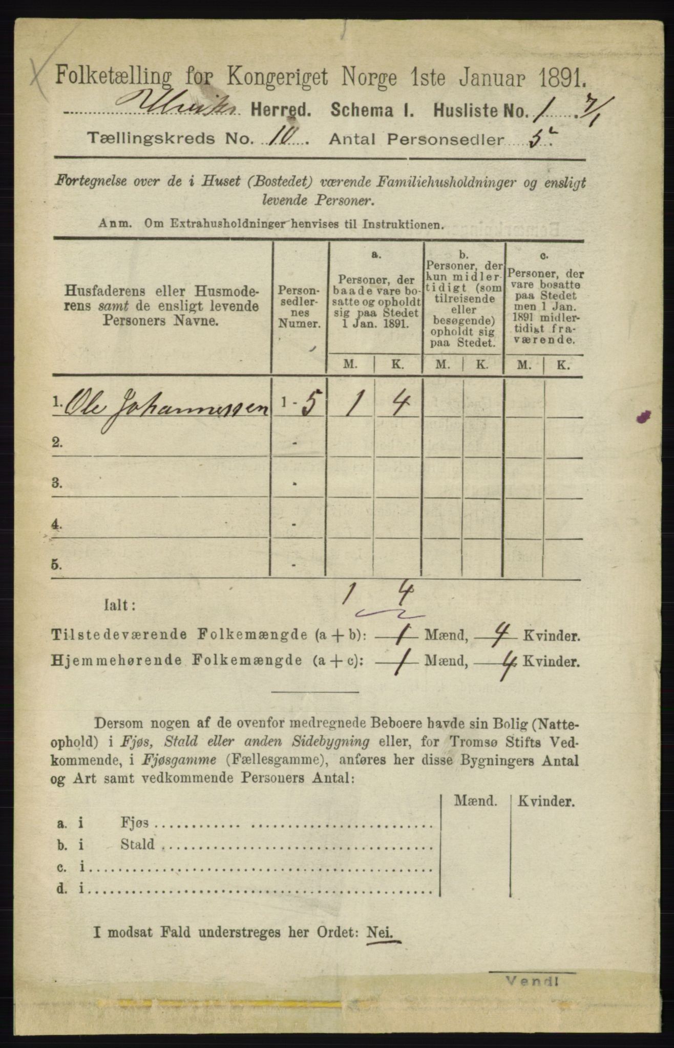 RA, Folketelling 1891 for 1233 Ulvik herred, 1891, s. 3185