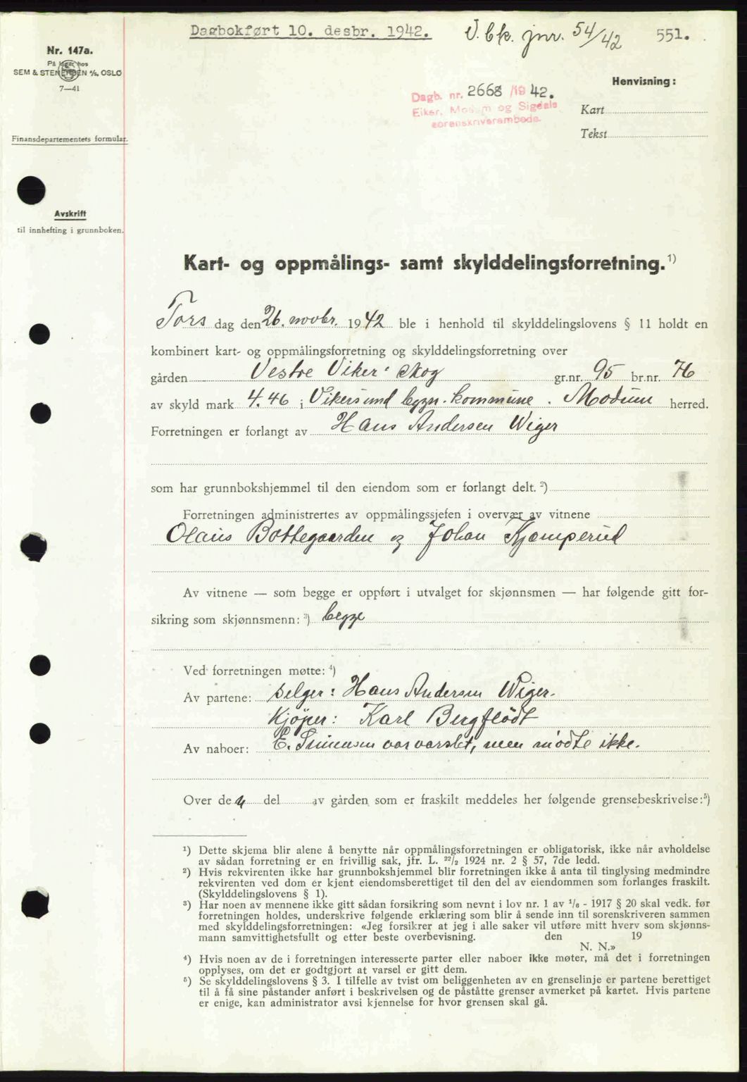 Eiker, Modum og Sigdal sorenskriveri, SAKO/A-123/G/Ga/Gab/L0047: Pantebok nr. A17, 1942-1943, Dagboknr: 2668/1942