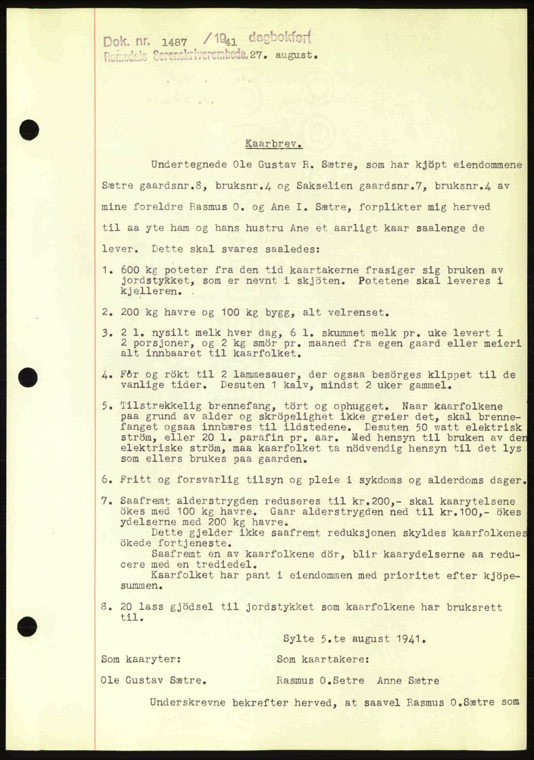 Romsdal sorenskriveri, AV/SAT-A-4149/1/2/2C: Pantebok nr. A10, 1941-1941, Dagboknr: 1487/1941